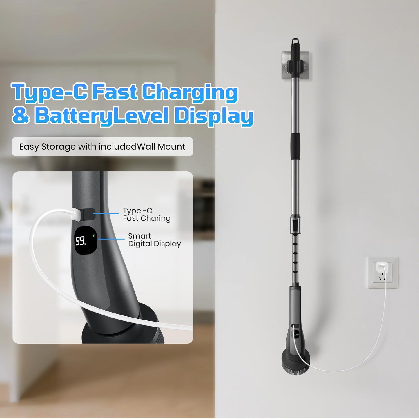 Electric Spin Scrubber, IPX7 Waterproof Shower Cleaning Brush with 7 Replaceable Brush Heads, Power Kitchen Bathroom Cleaner, Adjustable Speed and Extended Handle for Easy Cleaning