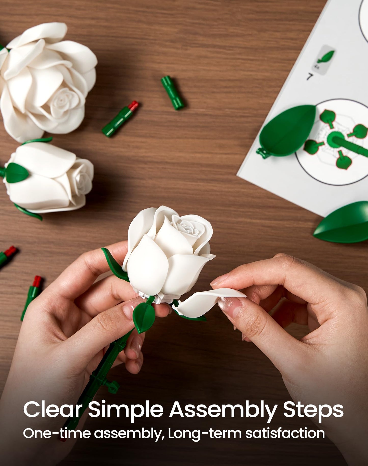 Botanicals Bouquet of White Roses Artificial Flower Building Sets,Compatible with Lego,Fake Flowers Rose Botanical Collection for Adults Women,Gift for Bride,Valentines,Halloween,Christmas Home Decor