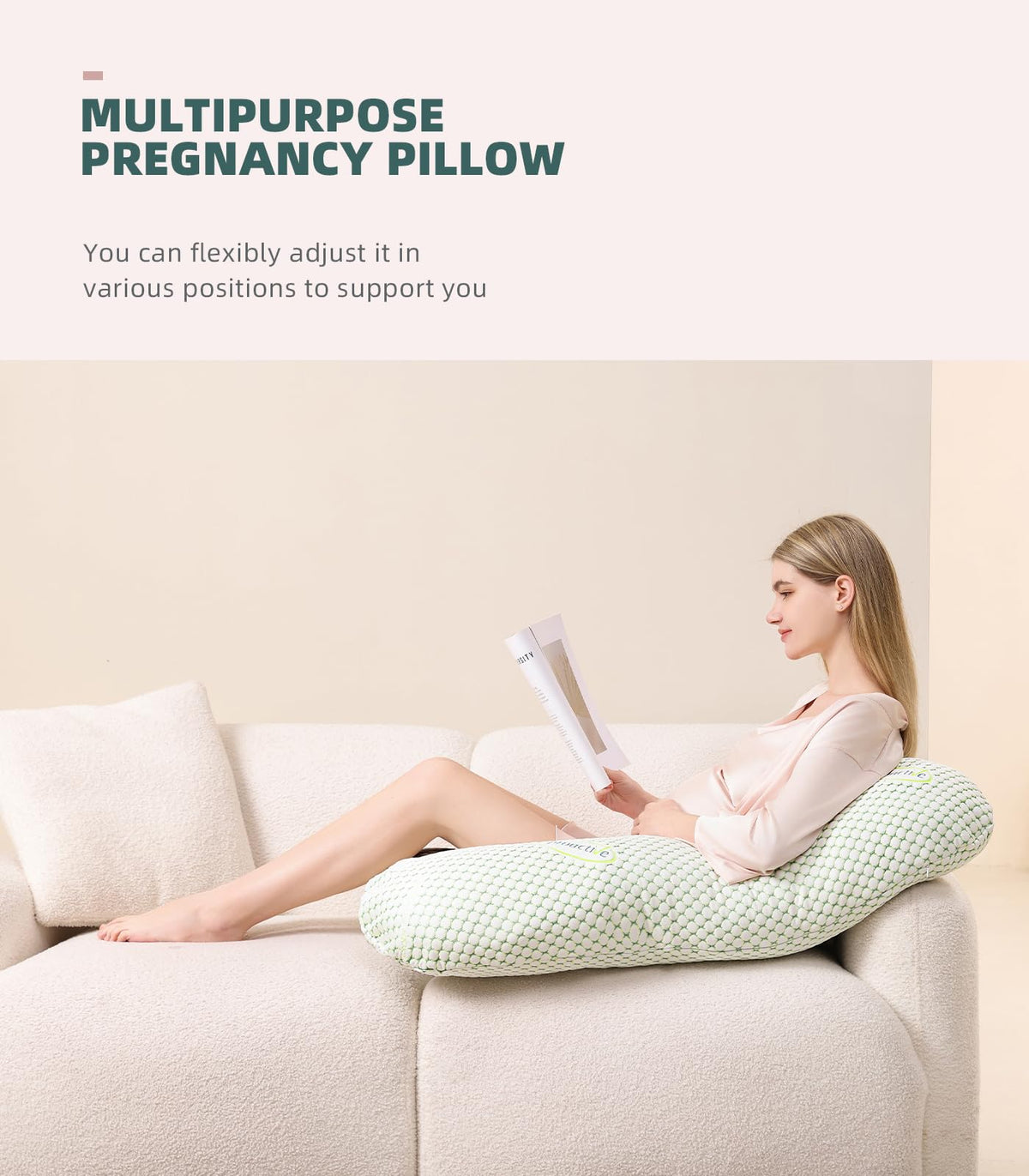 Oternal Pregnancy Pillow for Pregnant Women,Soft Pregnancy Body Pillow,Support for Back, Hips, Legs,Maternity Pillow with Detachable & Adjustable Pillow Cover, Green
