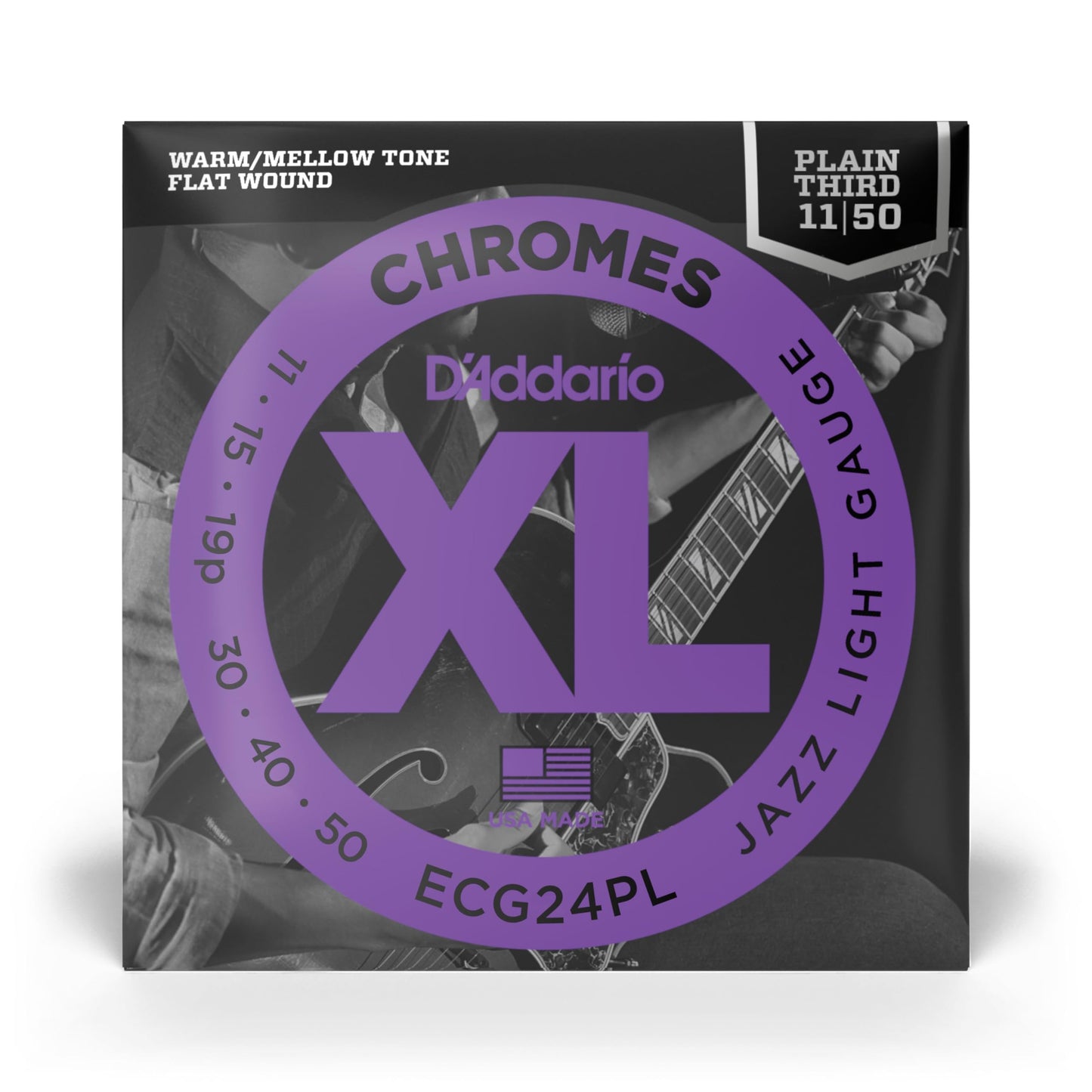 D'Addario Guitar Strings - XL Chromes Electric Guitar Strings - Flat Wound - Polished for Ultra-Smooth Feel and Warm, Mellow Tone - ECG23-PL - Extra Light, Plain Third, 10-48, 1-Pack