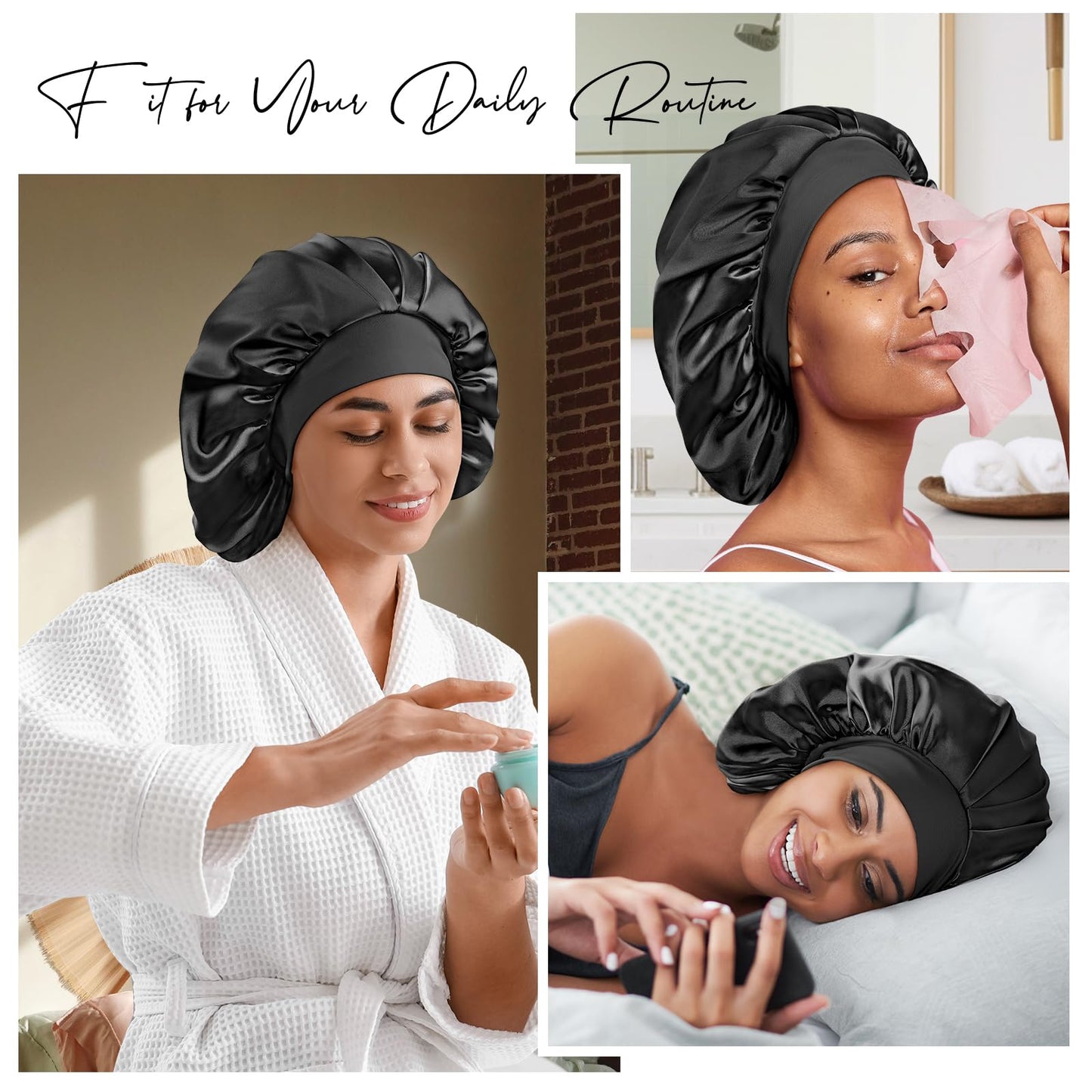 Umisleep 22 Momme 100% Real Mulberry Silk Bonnet for Sleeping Women, Large Hair Care Bonnet for Long Curly Hair, Double Layer Silk Hair Wrap with Soft Elastic Band, Non-Slip Sleep Cap, Shower Cap