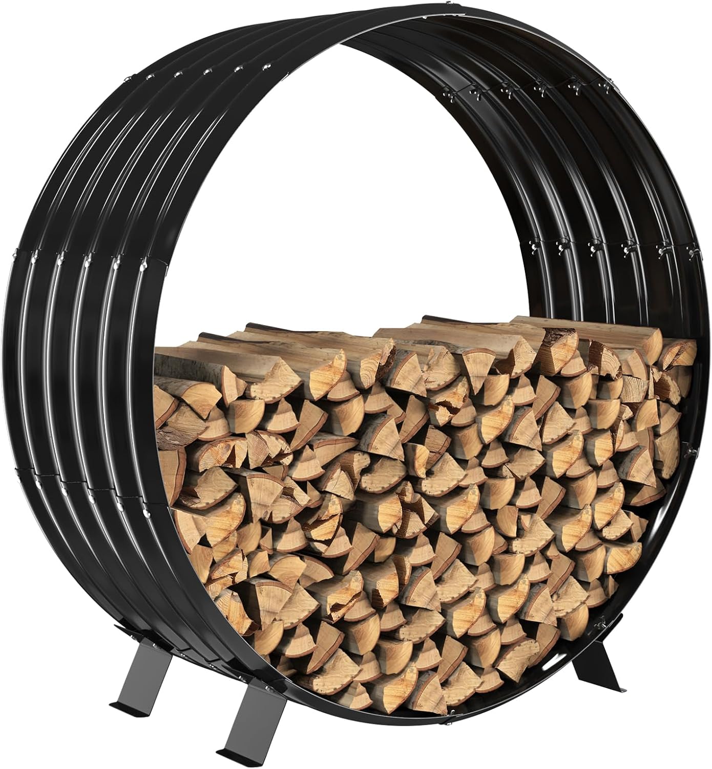 Round Metal Sheet Firewood Rack by Fireplace Indoor/Beside Fire Pit Outdoor-with Metal Legs,Rustproof,Durable & Stylish Firewood Holder (Circle, 40 inches diameter)