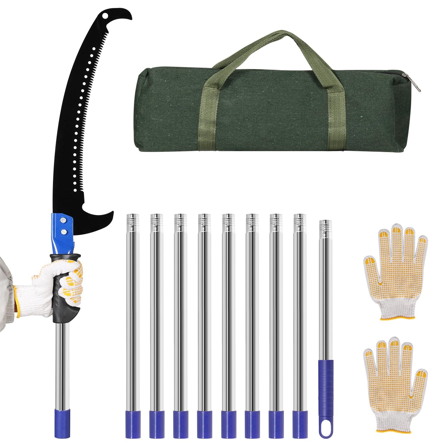 OUDUCK 14FT Pole Saw for Tree Trimming, Manual Pole Saw Extendable Tree Pruner with Sharp Saw Blade, Tree Branch Pruner Garden Tools