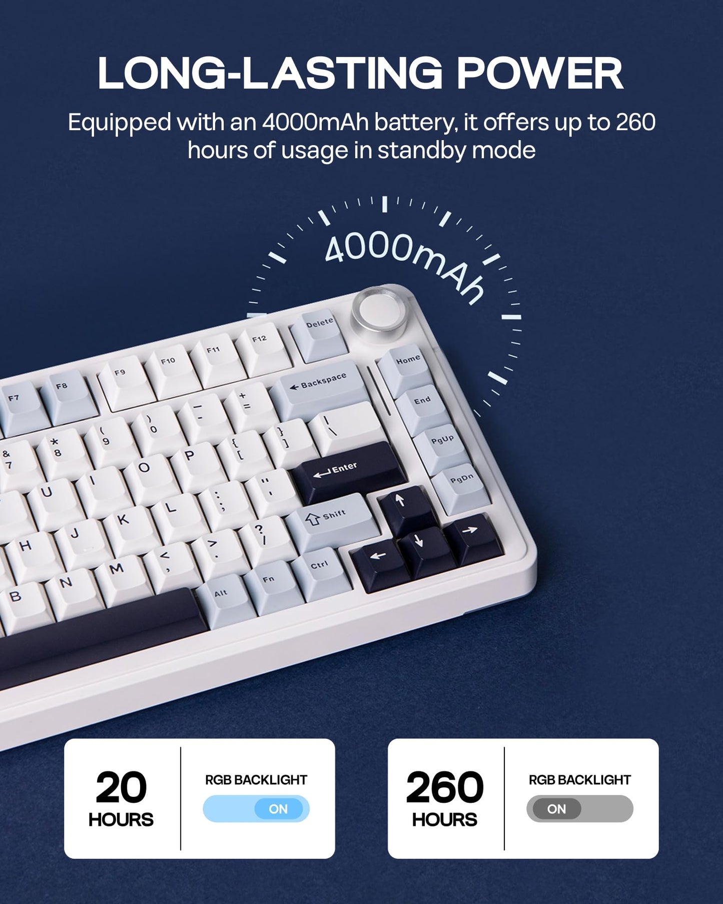 EPOMAKER EA75 75% RGB Gaming Mechanical Keyboard, 2.4GHz/Type-C/BT Creamy Wireless Keyboard with Knob, Shine Through PBT Keycaps, Hot Swappable for Gamers (Light Blue, Graywood V3 Switch)