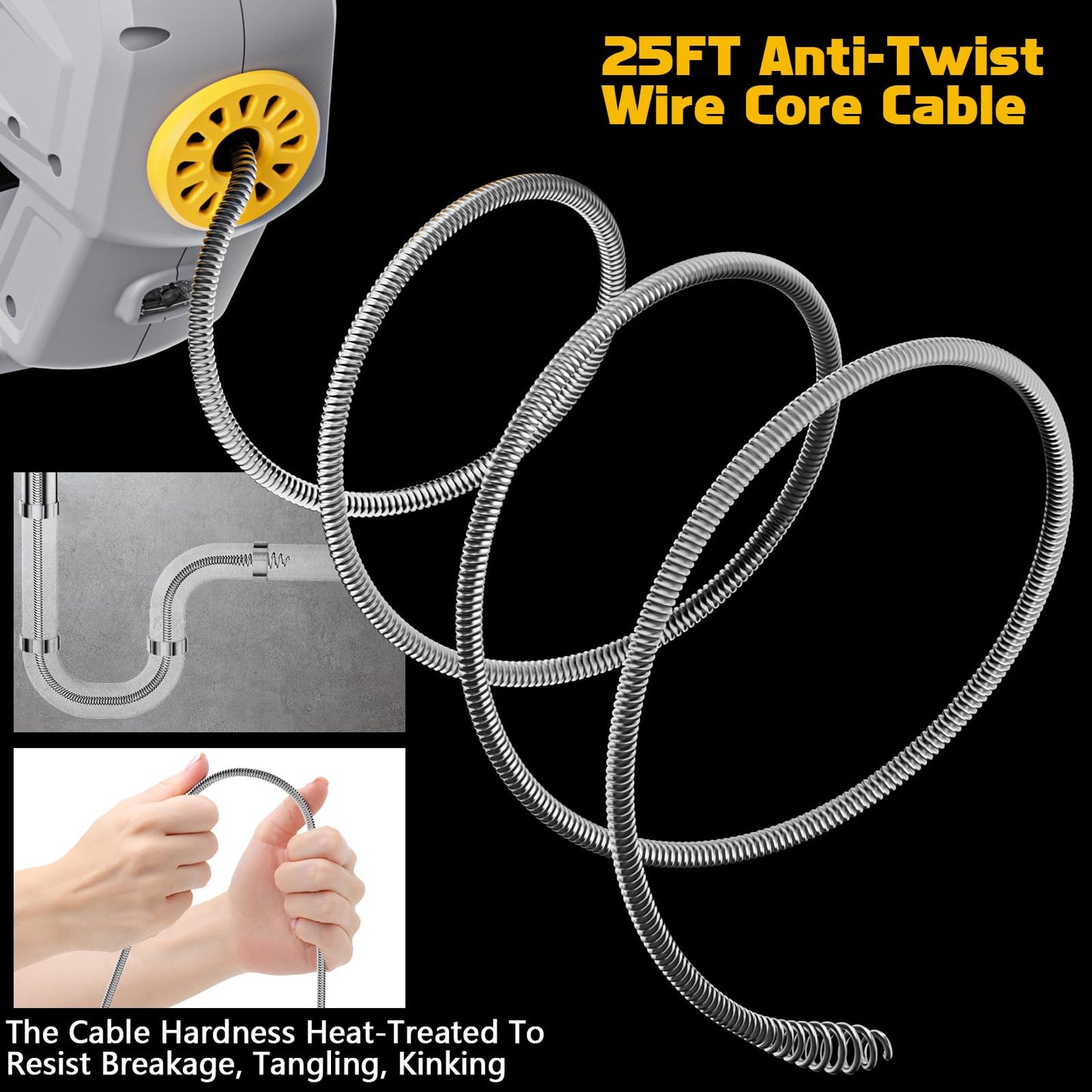 Cordless Drain Auger Compatible for Dewalt 20V Battery,Auto-Feed Electric Snake,Powered for Sewer Kitchen Bathroom, Cleaner for Shower or Sink Drains, Unclogs Hair, Blockages(Battery not Included)