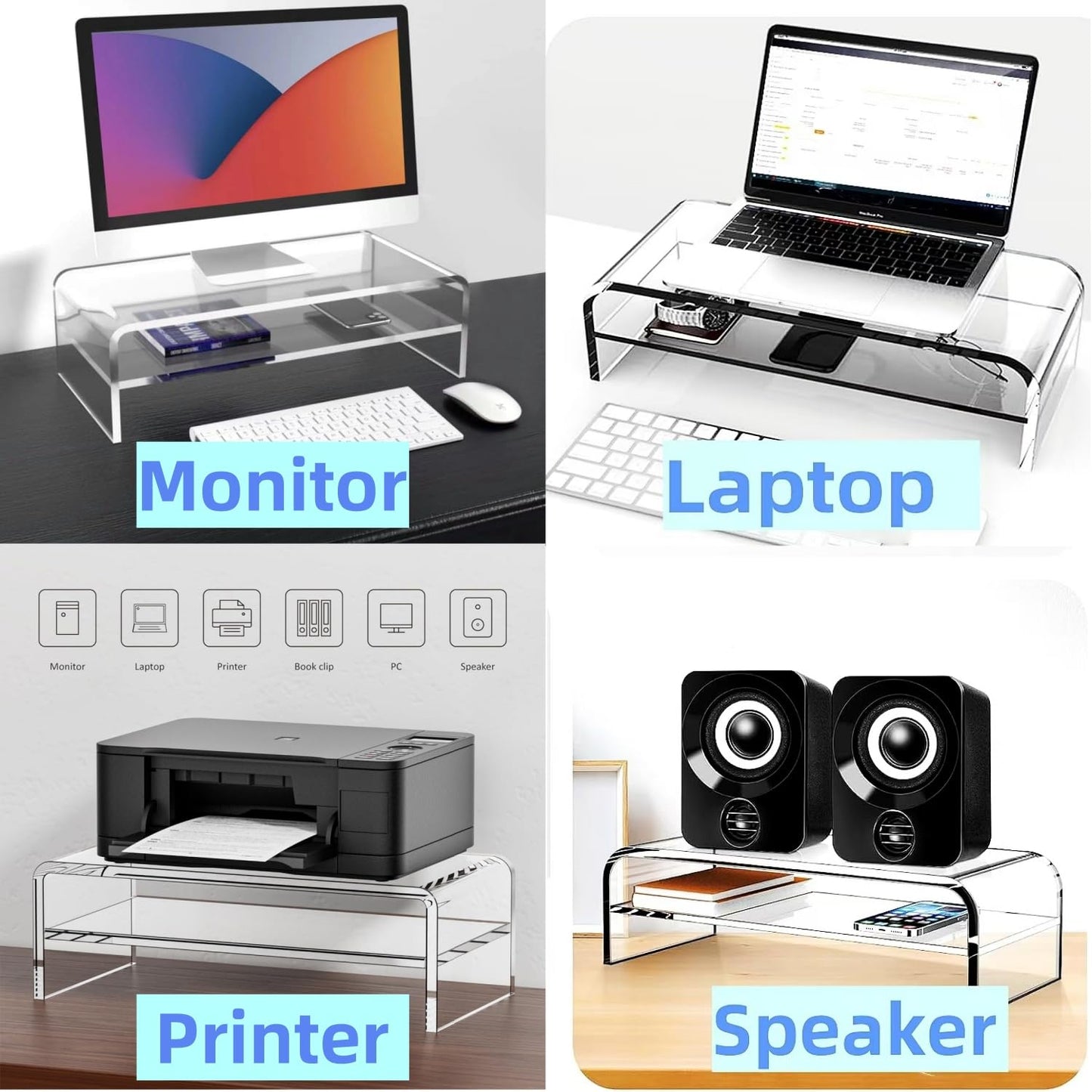 Wymexen Acrylic Monitor Stand, 2 Tier Computer Monitor Stand Riser，Acrylic Computer Monitor Stand Riser for iMac, PC, Desktop, Laptop, TV Screen with Extra Storage Space Home Office (16in)