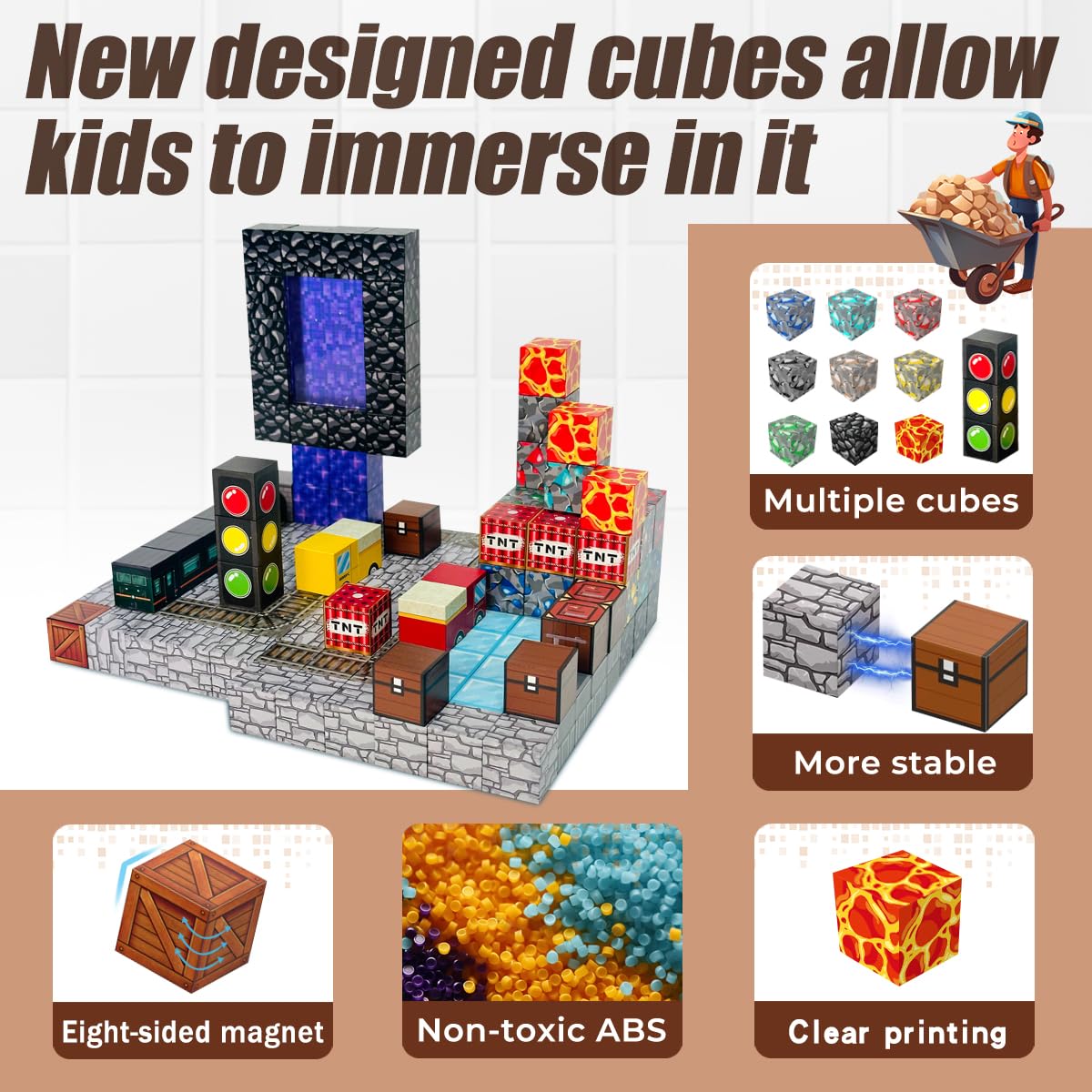 Magnetic Building Blocks, Lava Adventure 150-Piece STEM Construction Kit, Educational Toy for Ages 3-12