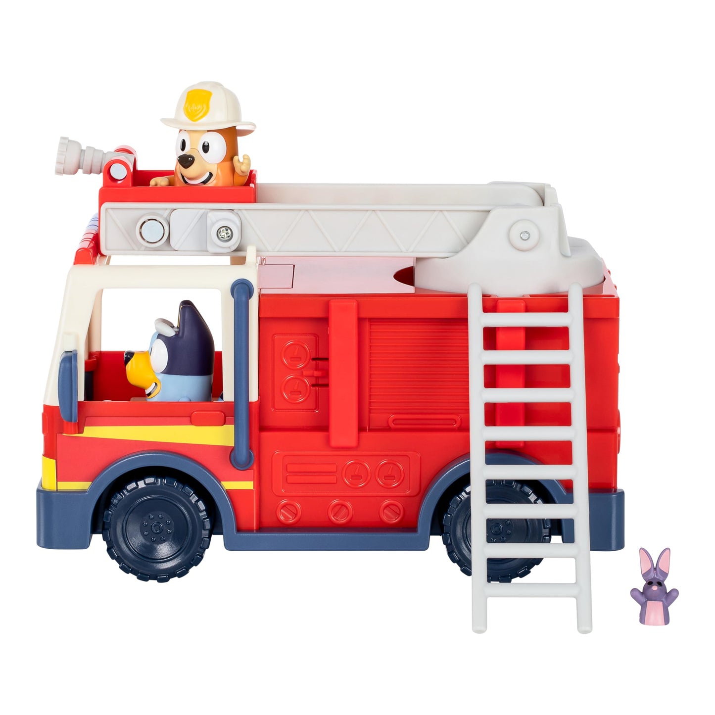 Bluey Firetruck | Firetruck with Bluey, Exclusive Firefighter Bingo and Bob Bilby Figures | Raise The Ladder, Spin It Around and Roll Out The Hose | Includes Sticker Sheet