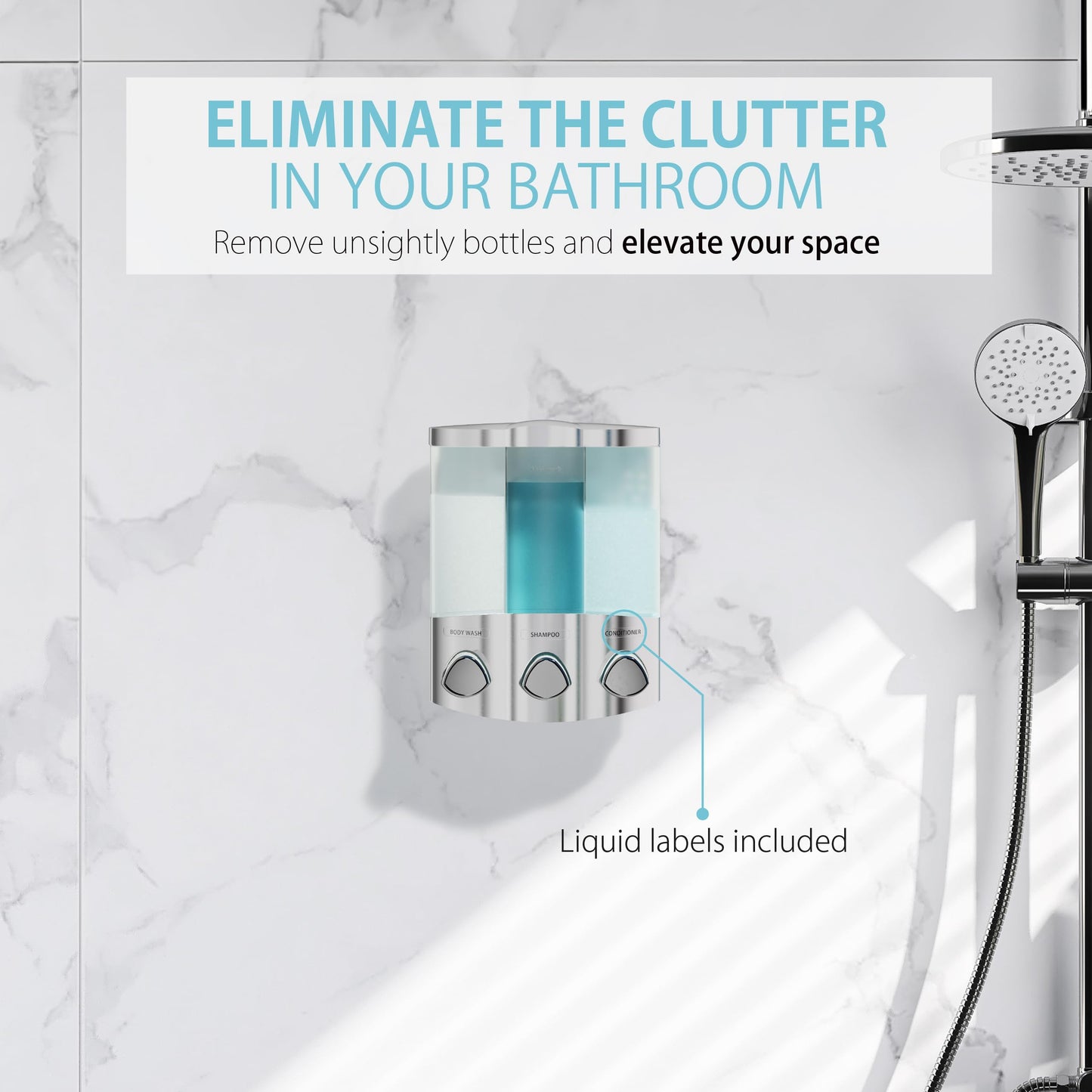 Better Living Products Euro Series TRIO Three Chamber Soap and Shower Dispenser, Chrome