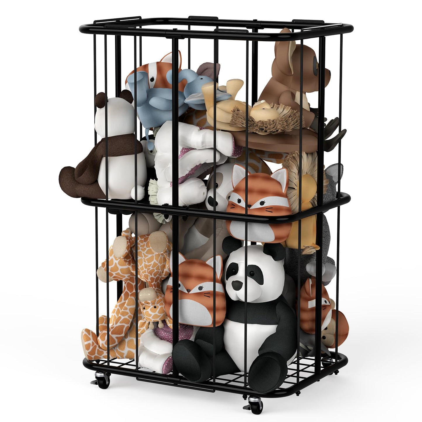 Stuffed Animal Storage - Toy Storage Organizer with Wheels,Stuffed Animal Zoo Storage Cage for Nursery Playroom Bedroom Toy Organizer,Black