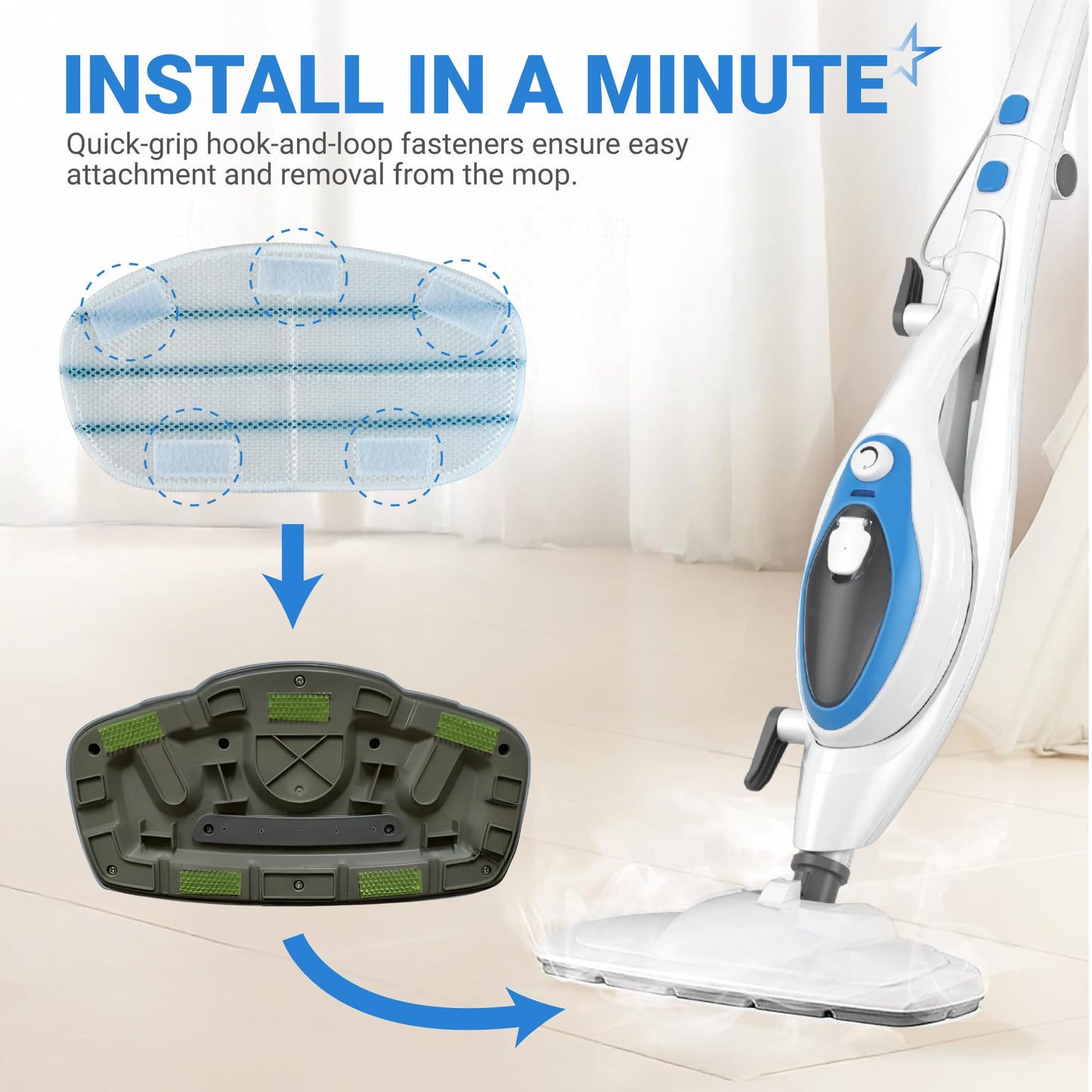 BlueStars 10-Pack Replacement Microfiber Steam Mop Pads Compatible with PurSteam ThermaPro 10-in-1 and ThermaPro 211 Steam Mop Cleaners – Washable and Reusable Mop Pads for Steamer Floor Cleaning