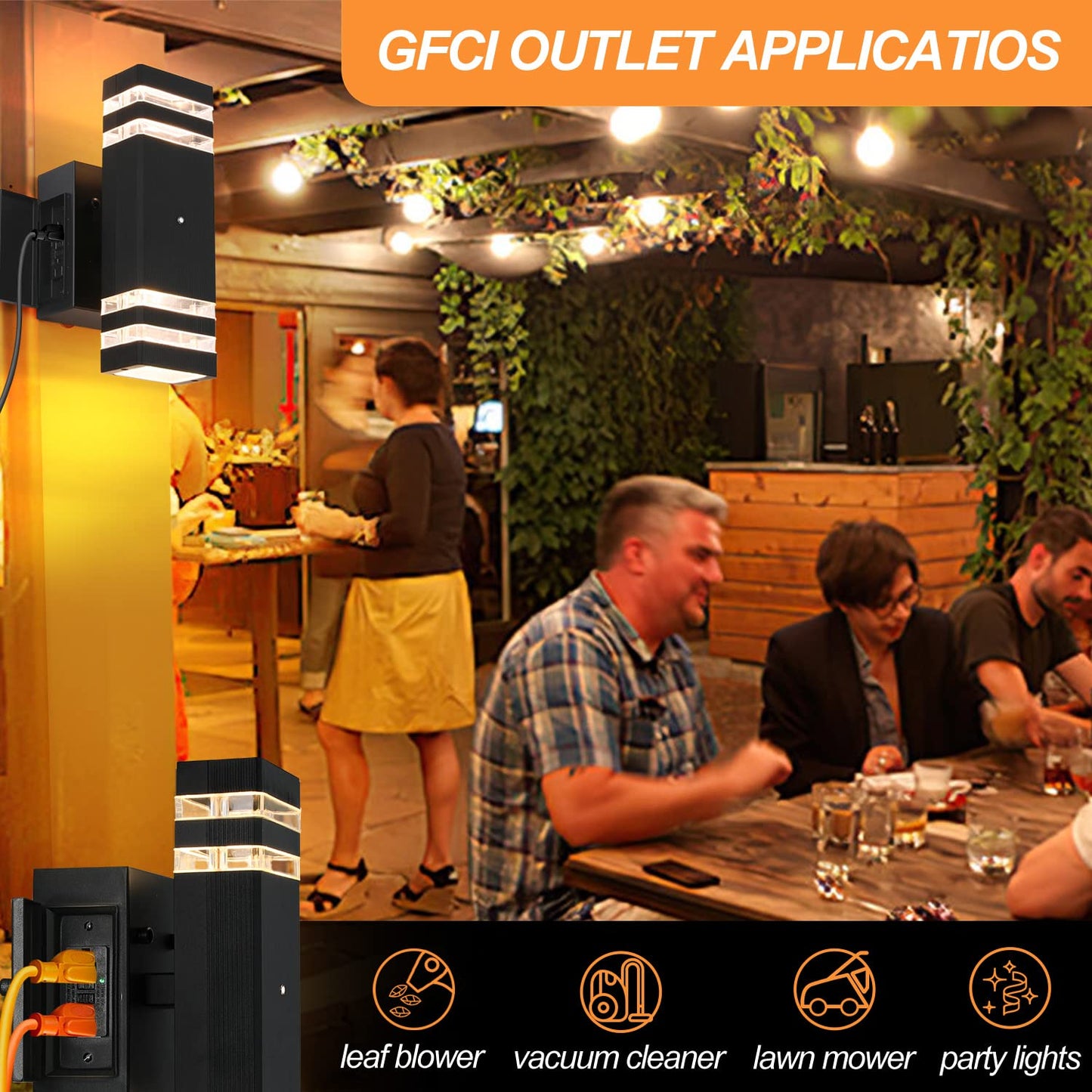 TEBLAMPUE Porch Lights with GFCI Outlet 2 Pack, Dusk to Dawn Outdoor Lights with Outlet, IP65 Waterproof Anti-Rust Exterior Light Fixture Outside Wall Sconce for House Porch Garage Front Door
