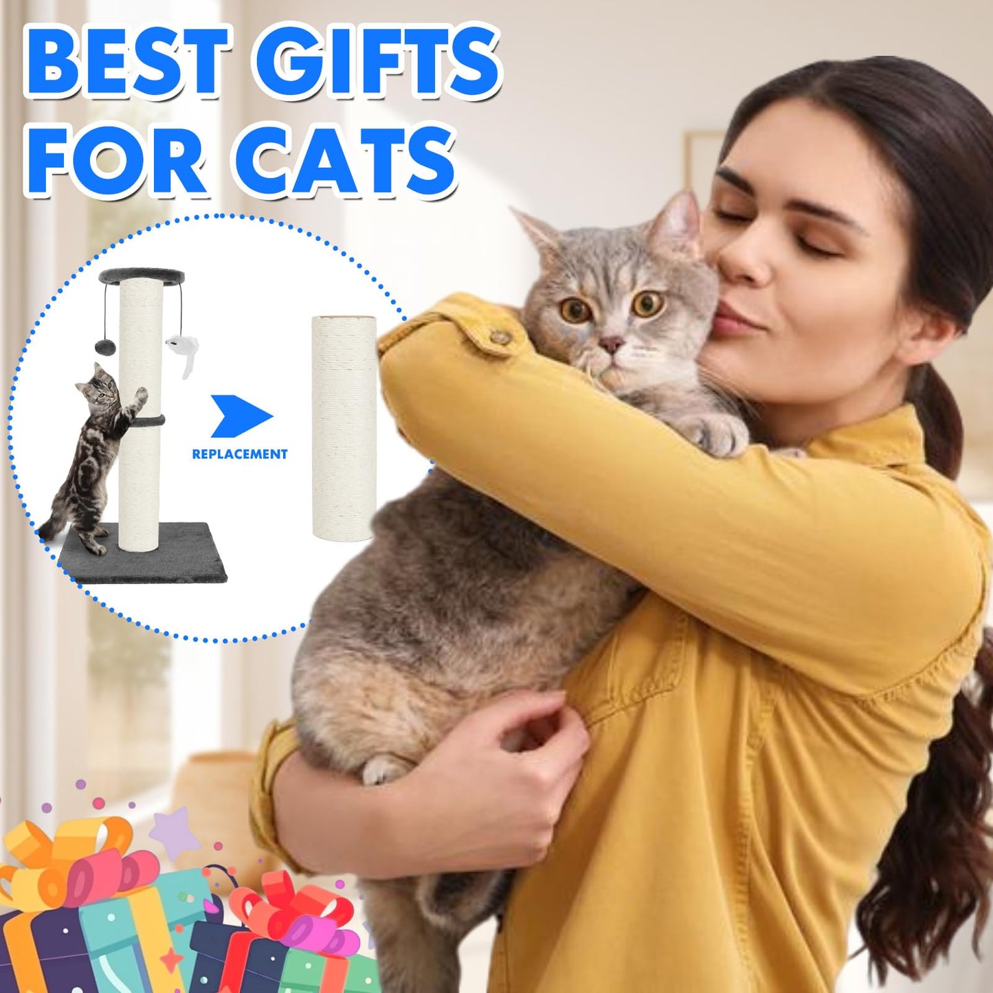 PowerKing Thick Natural Sisal Replacement Scratching Post,15.7" Length, 4.5" Thick, 2Pcs M8 Cat Scratch Post Refill Poles, Ideal for Refurbishment, Includes Screws (White)