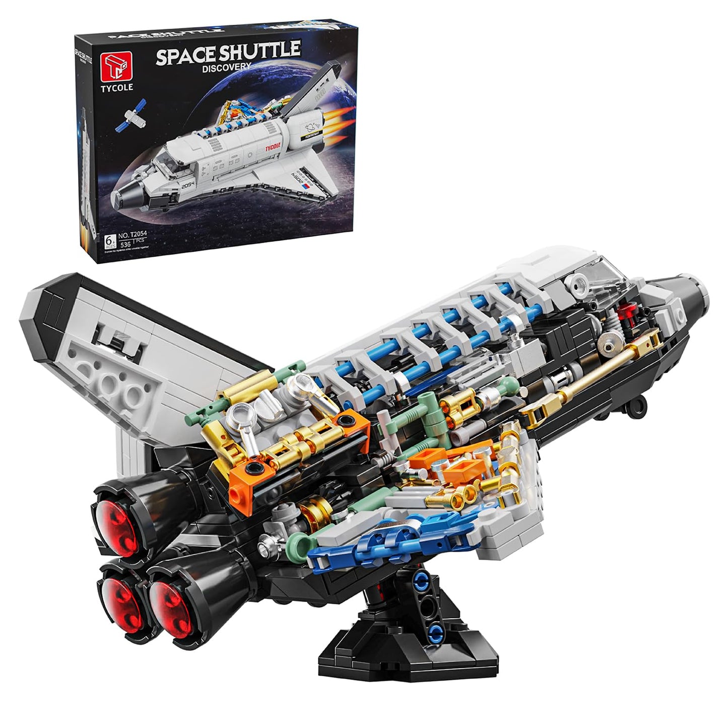 TYCOLE City Space Shuttle Building Toy Set -Translucent Classic Spaceship Building Block Kit with Stretchable Satellite Model,Home or Office Decor,Gift Idea for Adults&Kids Ages 8 and Up (536PCS)
