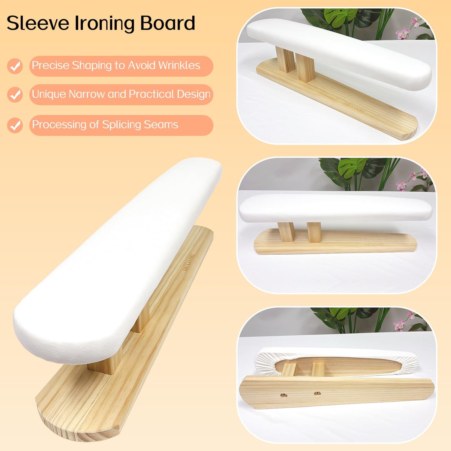 DE-LIANG Padded Chest & Sleeve Tailor Ironing Board Long with Wooden Base for Household Tools, Tailor Dress Forms, Sewing and Tailoring Studio