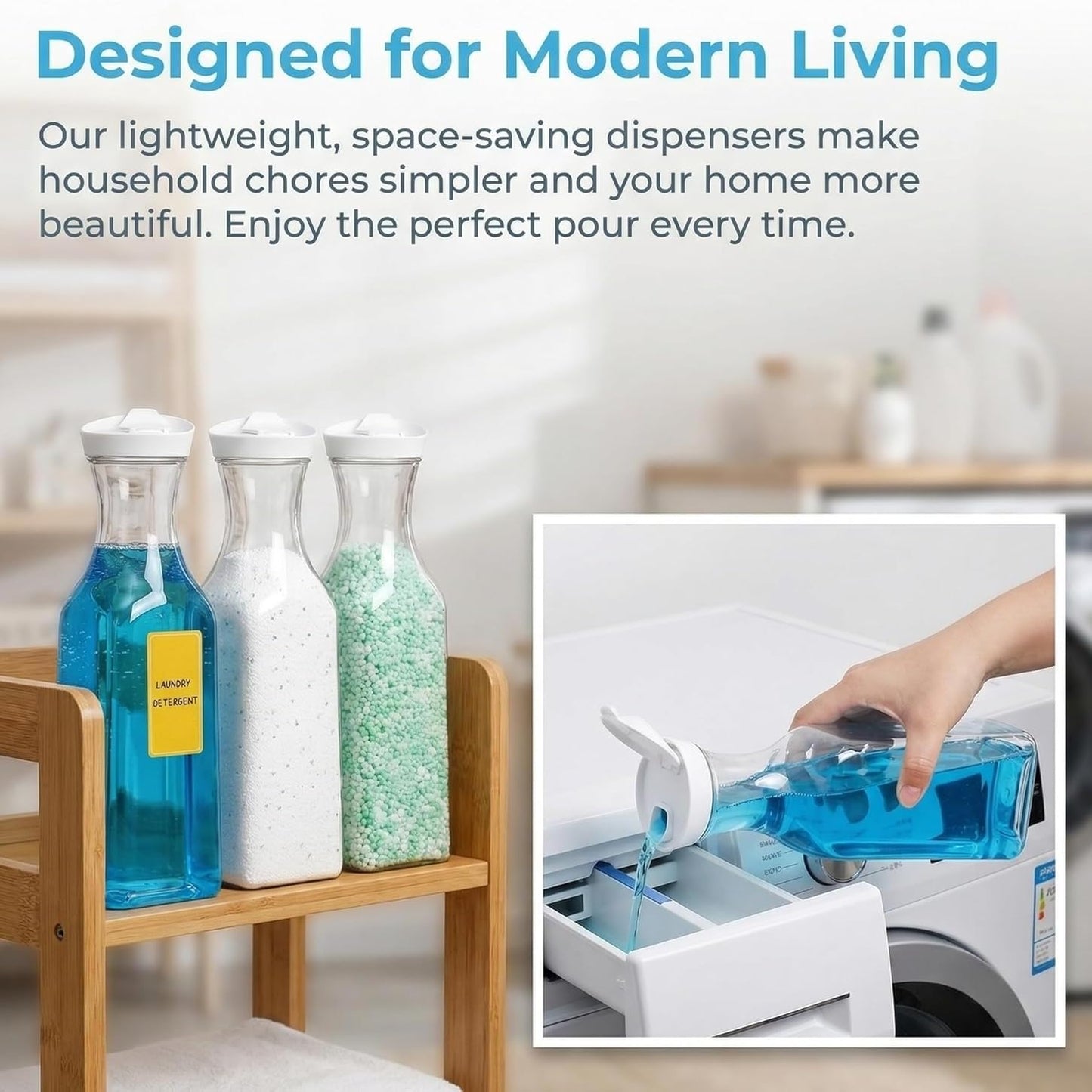 Goaste 8 Pack laundry soap dispenser, 54oz Laundry Detergent Dispenser Bottle with Waterproof Label, Liquid Laundry Detergent Container, Plastic Fabric Softener Organizer for Bleach Powder Beads