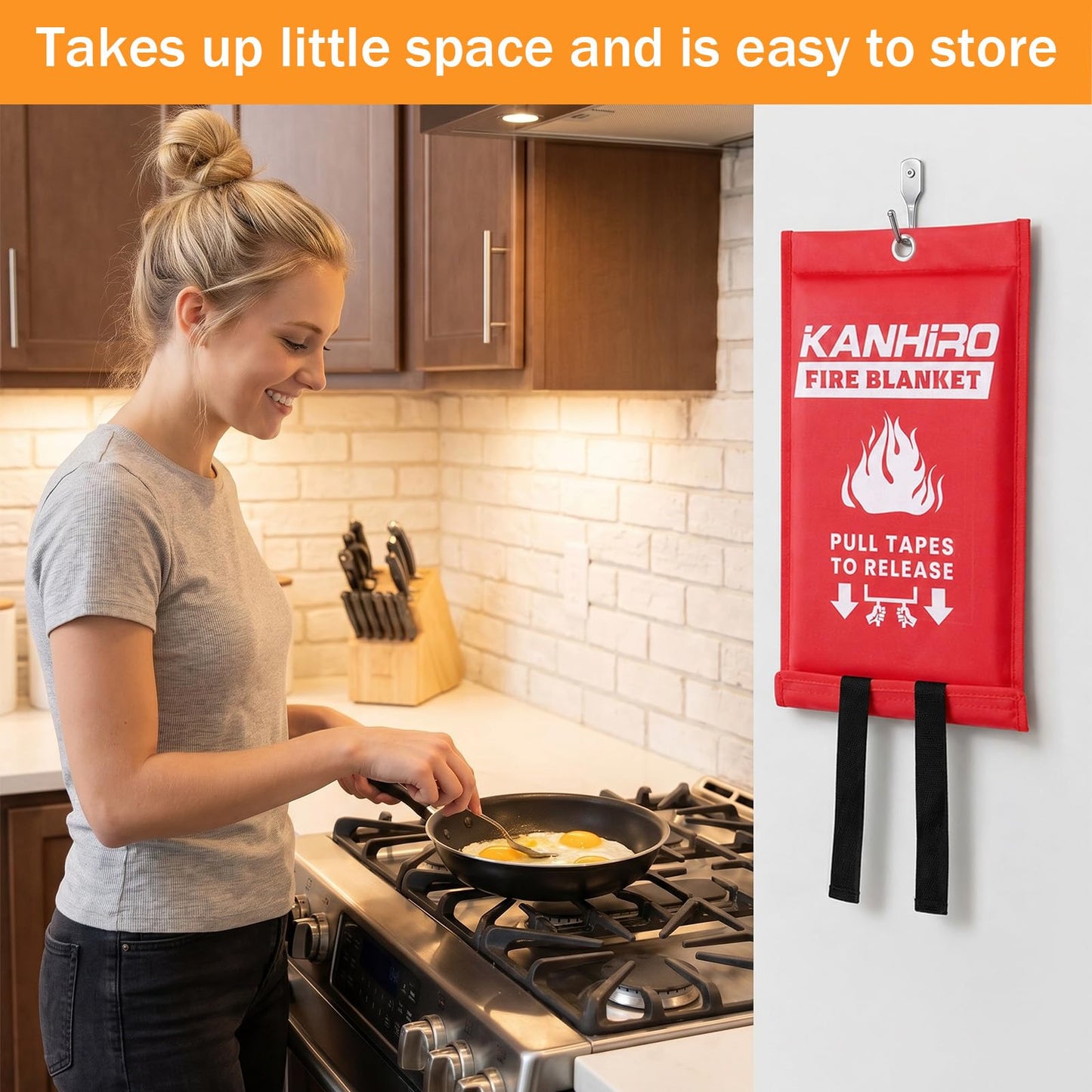 Emergency Fire Blanket for Home Kitchen - KANHIRO Fiberglass Fire Suppression Blanket Great for School, Fireplace, Grill, Car, Office, Warehouse (4 Pack, 39 in X 39 in)
