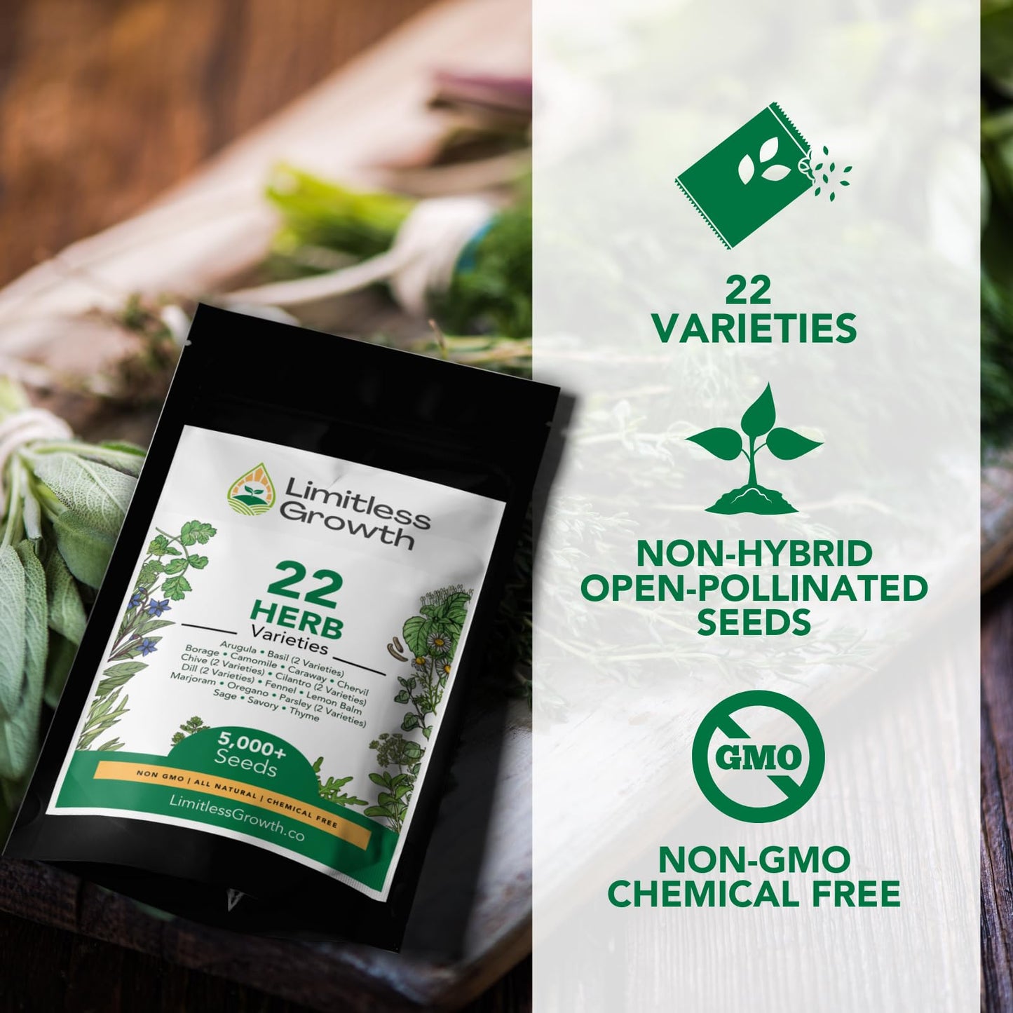 Herb Seed Pack | 22 Herb Varieties for Planting Canadian Climates | Arugula, Basil, Borage, Chamomile, Caraway, Chervil, Chive & More | Beginner-Friendly Indoor Herb Garden Kit | Limitless Growth