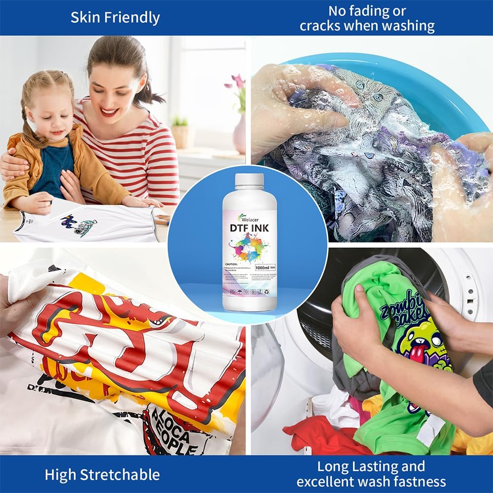 Welacer 1000ml DTF Ink White for I3200 XP600 R1390 L1800, ET-8550, ET-2850 XP-15000, R2400, L800, 1430, P400,P800,R2000, Heat Transfer Ink Conversion Kit Refill for All DTF Printers,for DTF Film