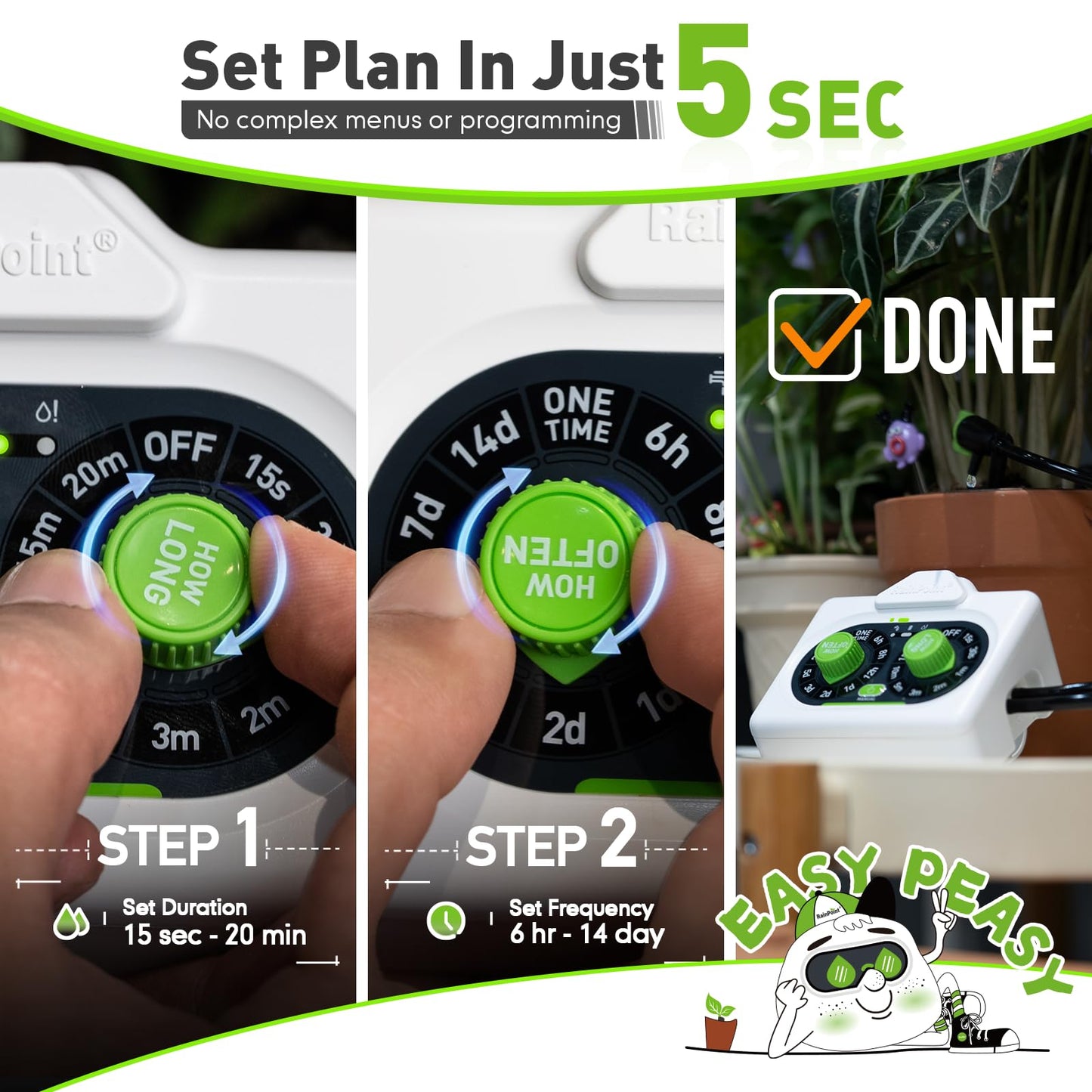 RAINPOINT Dual-knob Control Automatic Plant Waterer Indoor