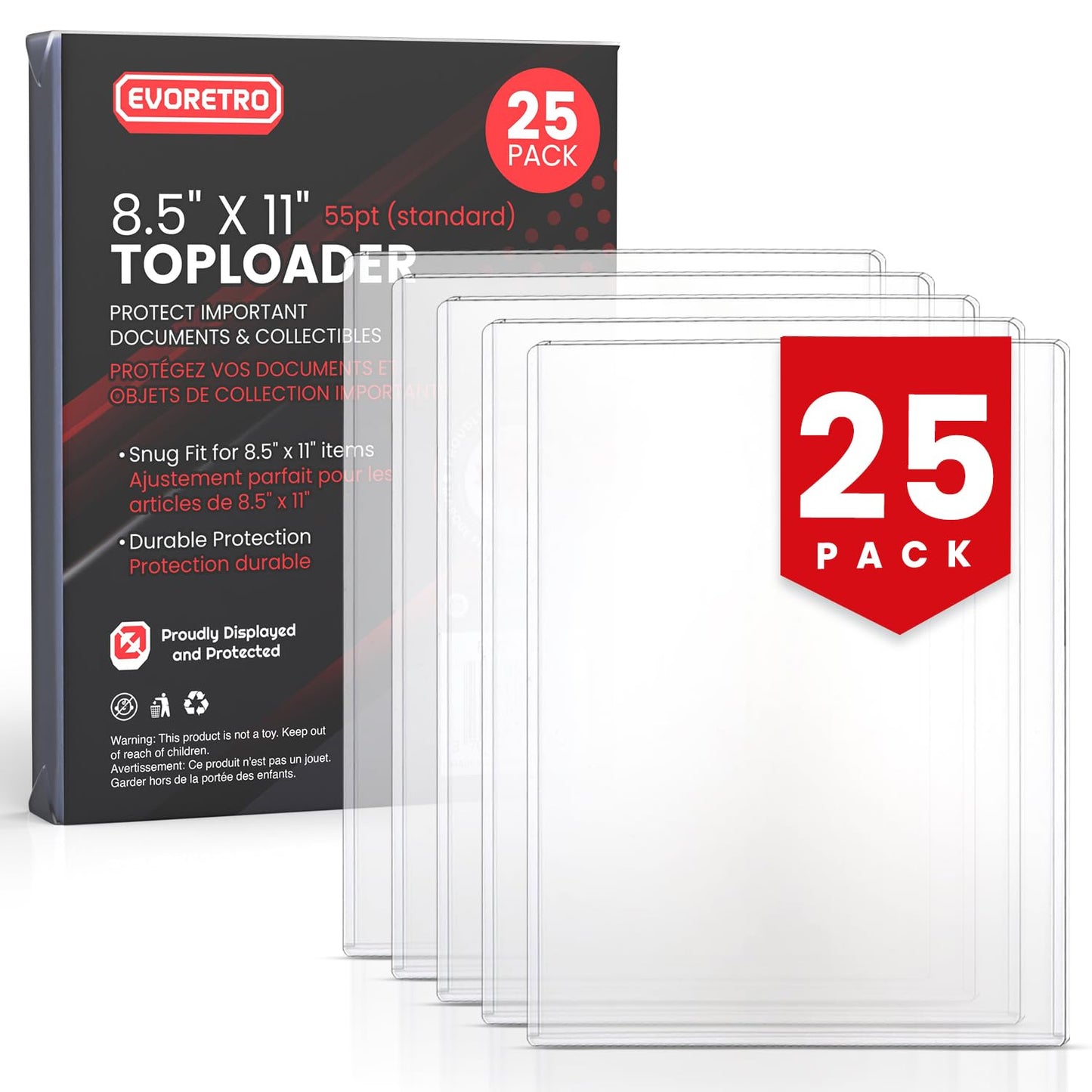 Hard Plastic Sheet Protectors 8.5x11-55pt (25-Pack) – No Hole Heavy Duty Clear Document Sleeves | Birth Certificate Protector, Photo Protector | Acid-Free
