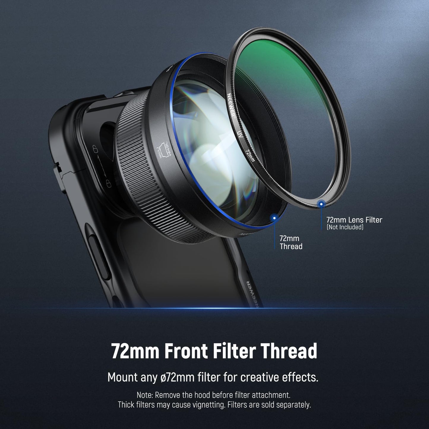 NEEWER HD 85mm Telephoto Phone Lens Only for 17mm Thread Backplate, 2.5X Magnification Compatible with SmallRig Phone Cage NEEWER Case for iPhone Samsung with 17mm Lens Adapter & Lens Hood, LS-59