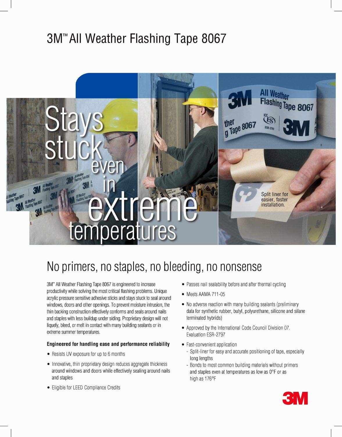 3M Flashing Tape 8067 – 6 in x 75 ft - Waterproof - Adhesive Backed - All Weather - Seal Doors, Windows, Openings in Wood Frame Construction