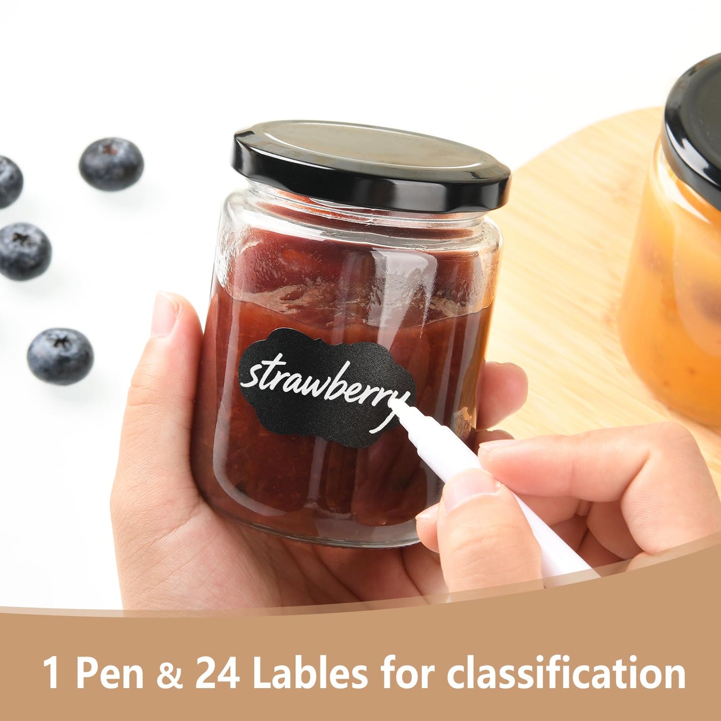 BPFY 24Pack 8oz Glass Jars with Lids, Clear Pot Masson 240ml, Small Jam Jars with Leak Proof Lids for Jelly, Honey, Pickles, Spice