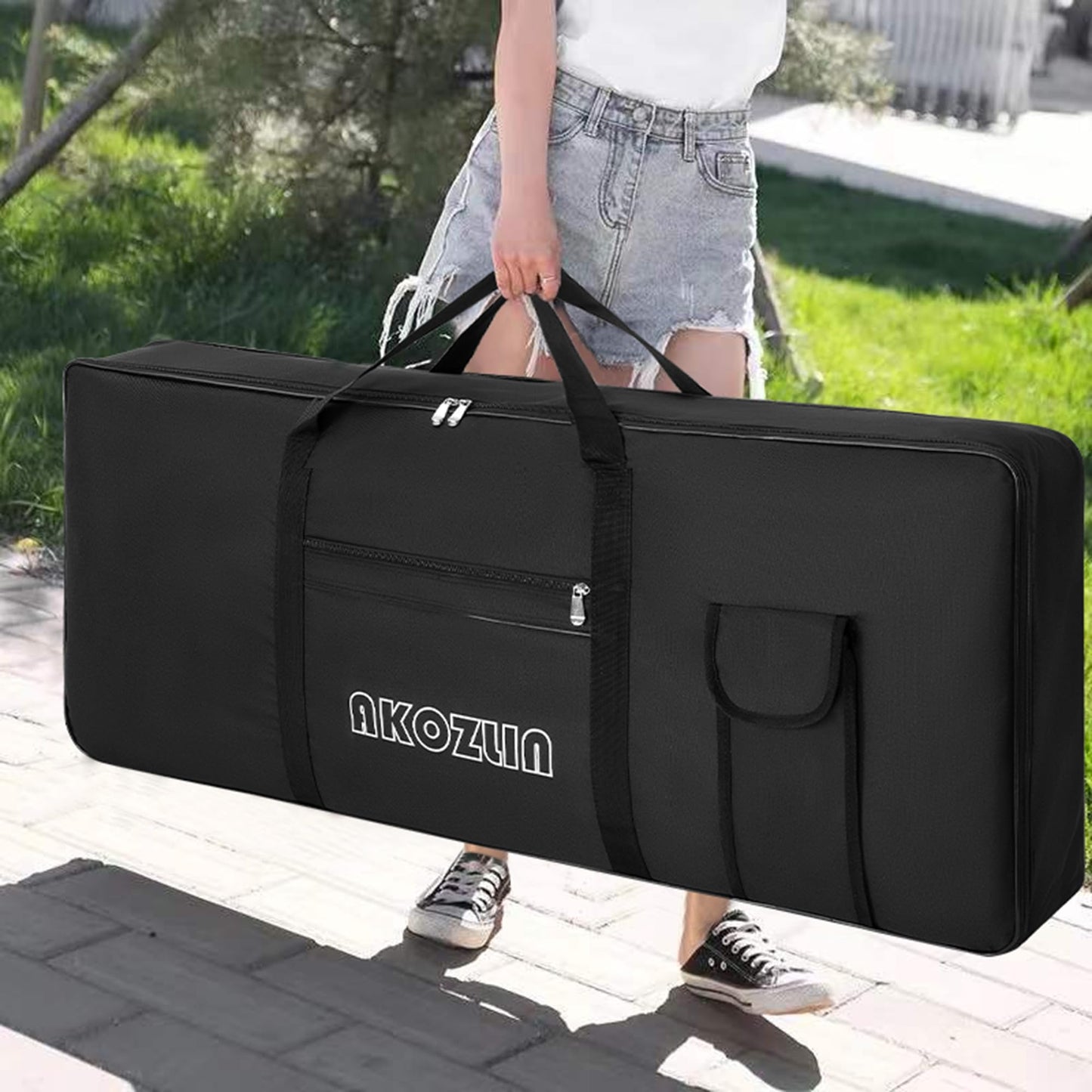 AKOZLIN 61 Keys Keyboard Case Portable Electric Keyboard Piano Gig Bag 600D Oxford Cloth Size 40"× 6"×16", Black