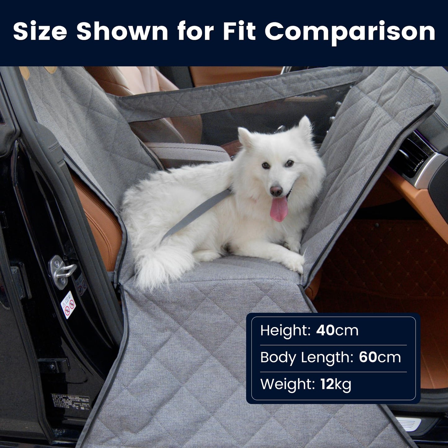 Dog Car Seat for Small/Medium Dogs with Central Console and Door Protection – Full Coverage Pet Booster Seat with Mesh Window, Zippered Side Flaps, Safety Buckle, Machine Washable, Grey Linen Fabric