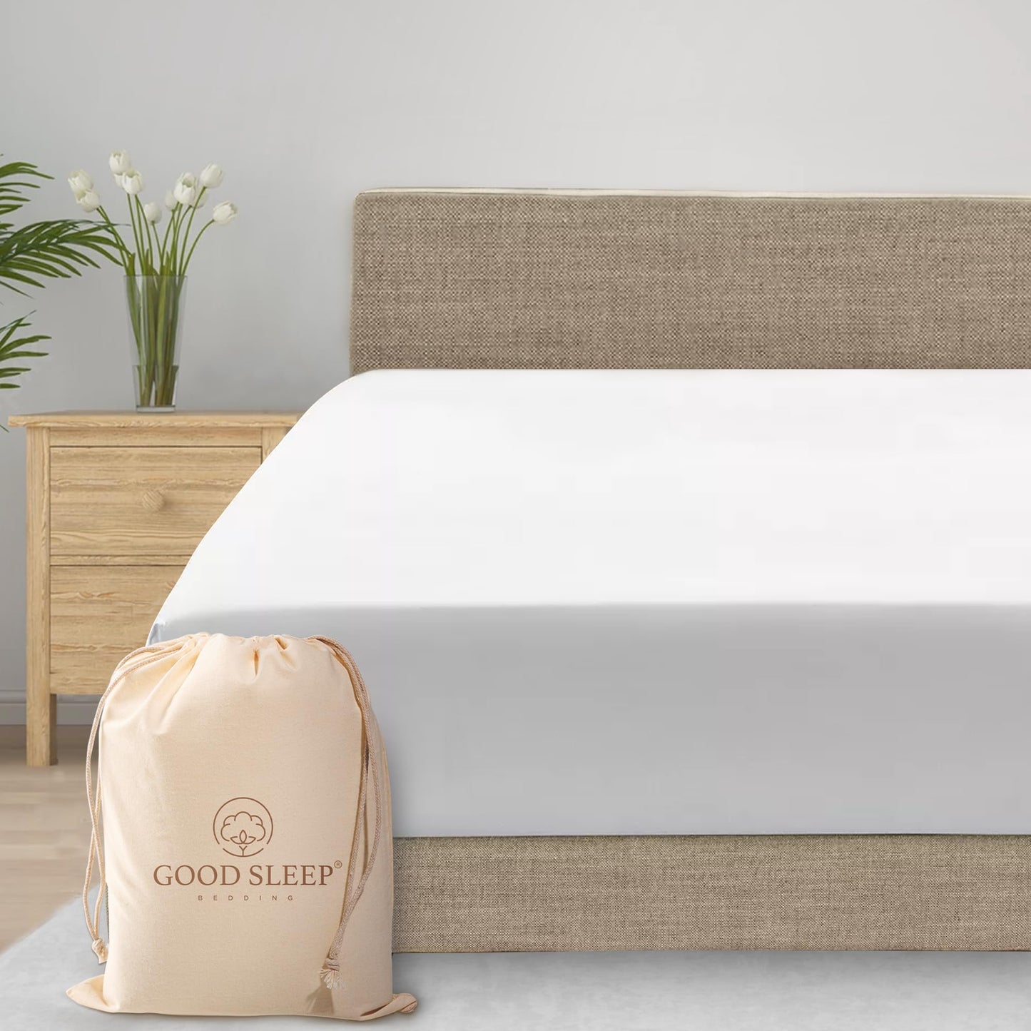 Good Sleep Bedding Queen Fitted Sheet - 100% Egyptian Cotton, 800 TC, 16" Deep Pocket, Sateen Weave - White