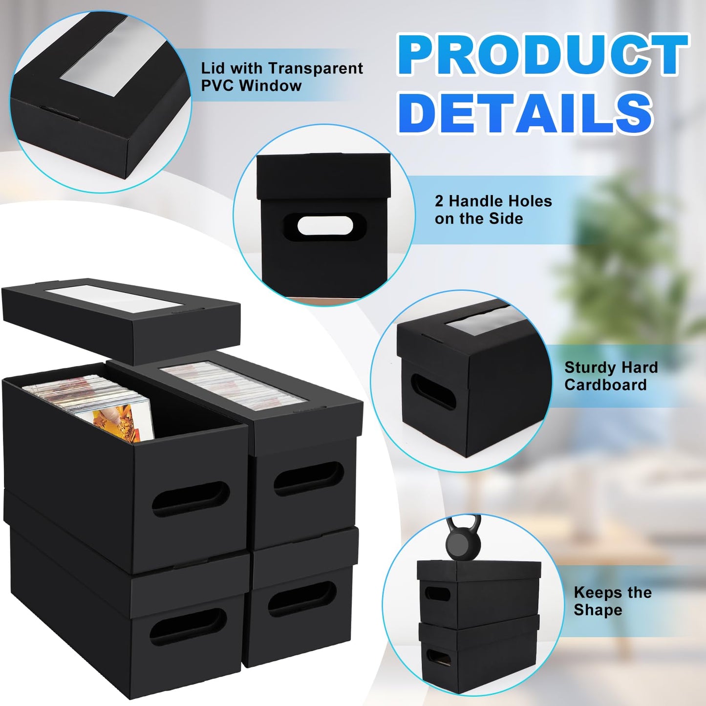 6 Pack CD Storage Boxes with PVC Clear Lid, Portable Cardbord CD Storage 13"×6"×6" DVD Case Holder Stackable DVD Storage Box Each Hold Up to 30 DVDs in Full Jewel Cases for DVDs, CDs