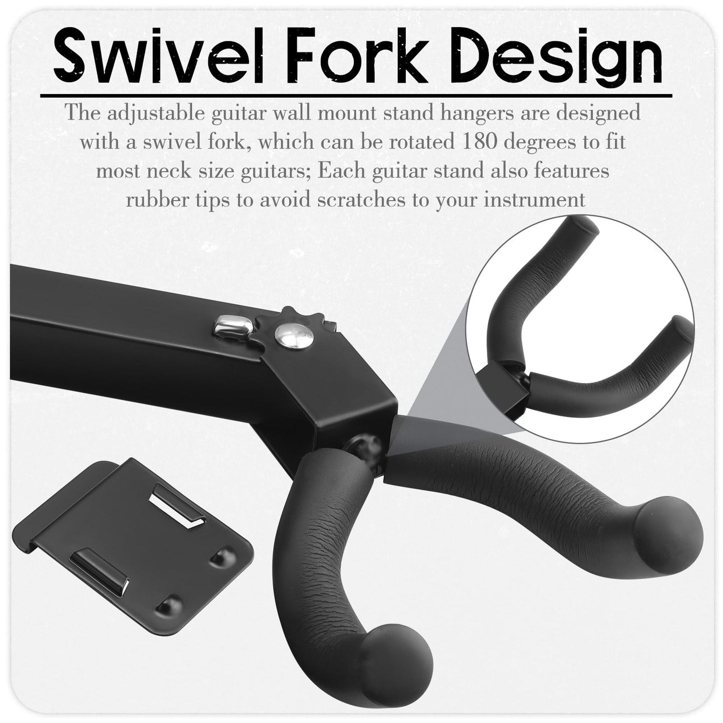 Therwen 6 Pcs Guitar Hanger Wall Mount Guitar Hangers Hooks Holders with Slat Adapter 180° Adjustable Black Guitar Hook Stand Guitar Wall Mount for Acoustic Electric Bass Guitar