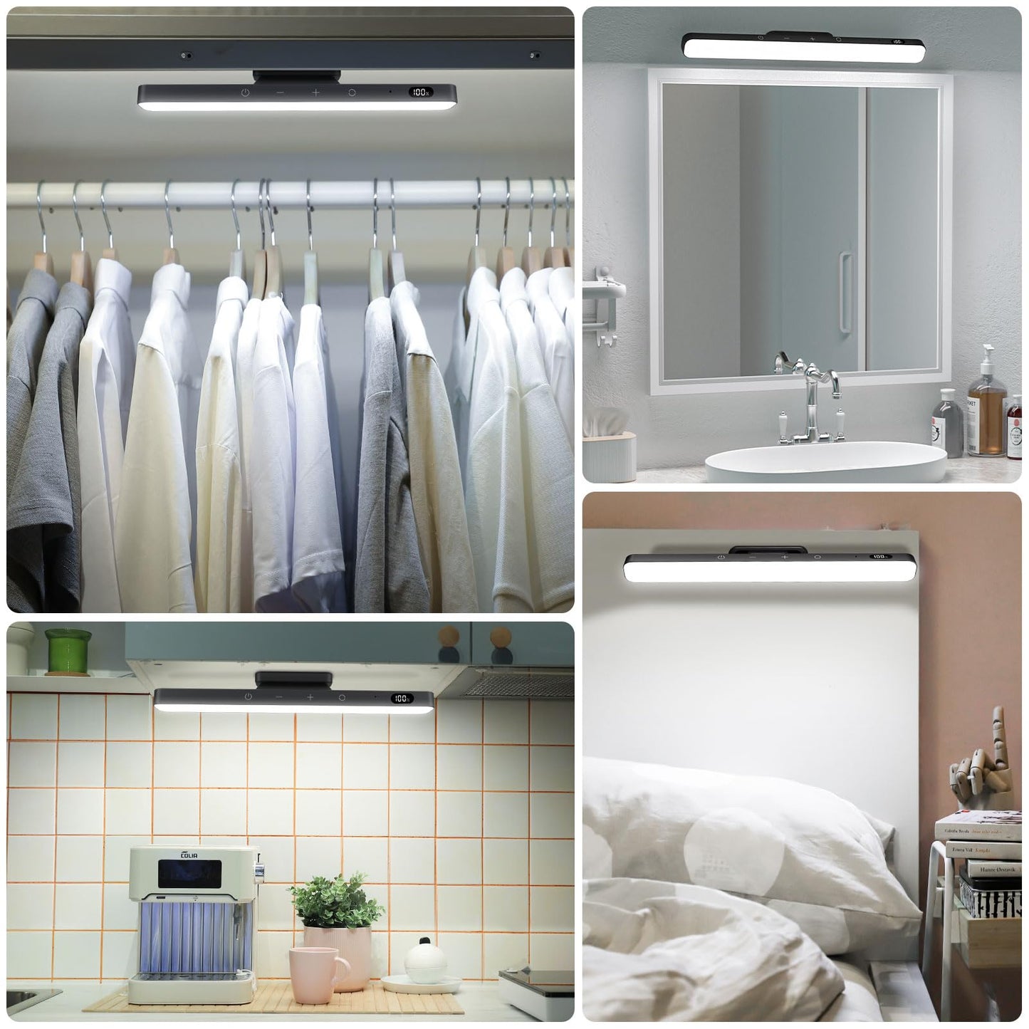 WILLED 5W Mirror Lights with Romote Control,3 Colors Adjustable Makeup Light with 120 LED,2500mAh Rechargeable Under Cabinet Lighting Wireless,Magnetic Stick on Touch Light for Closet,Bunk Bed