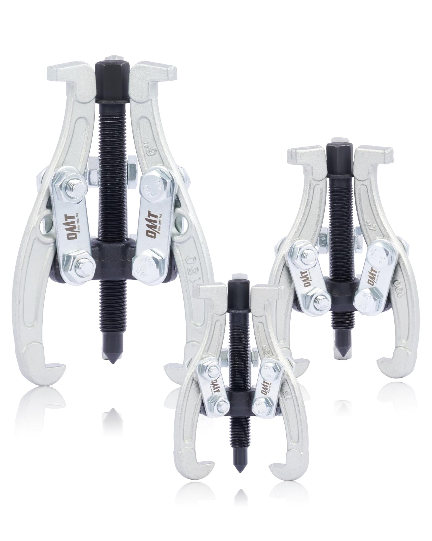 Orion Motor Tech Gear Puller Set, 3" 4" 6" 3 Jaw Puller Kit for Pulley Gear Bearing Flywheel Removal, Heavy Duty Pulley Puller with Reversible Jaws Bearing Puller Tool Kit, Silver, 3 pcs