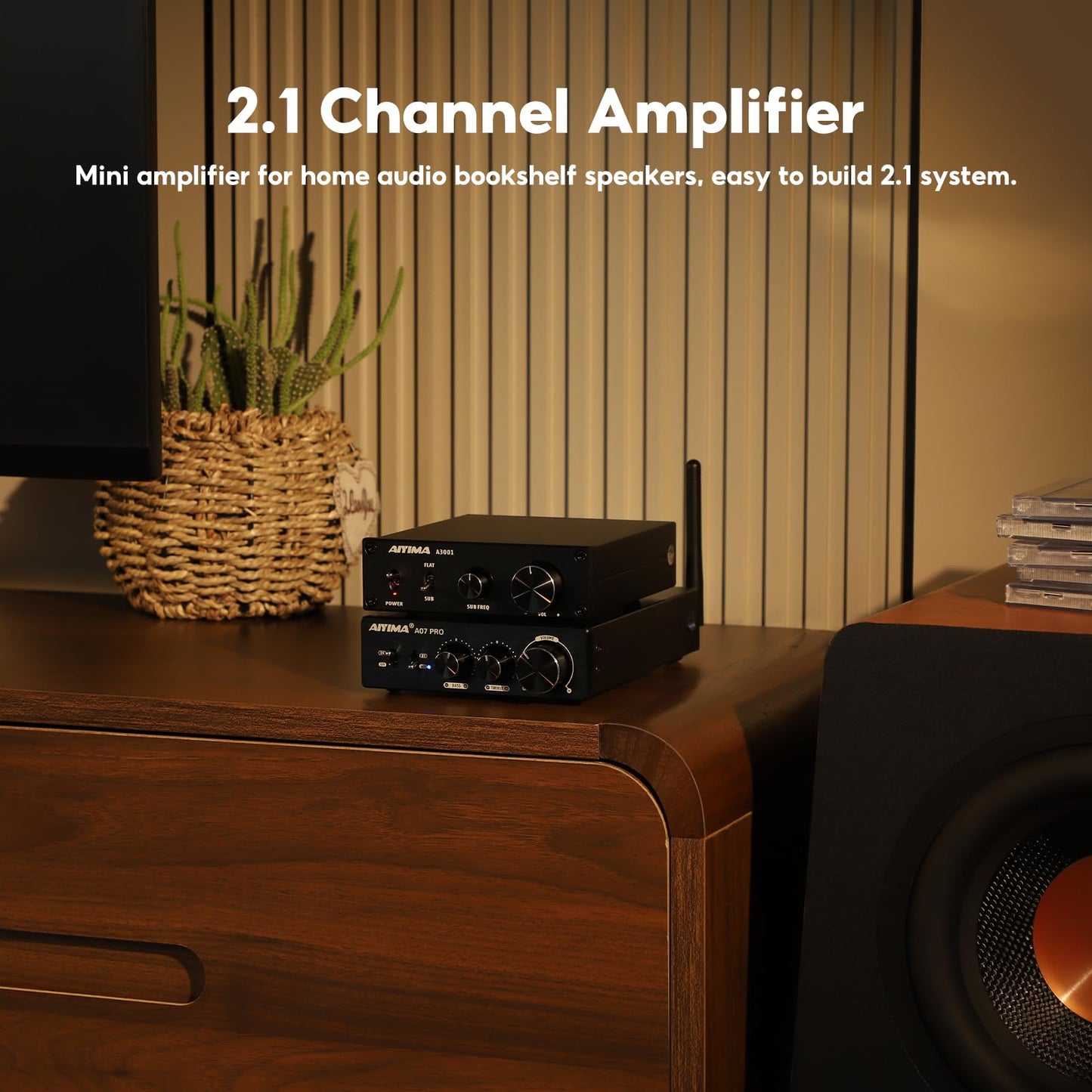 [Upgraded] AIYIMA A07 Pro TPA3255 Power Amplifier Bluetooth 5.2 300Wx2 HiFi Class D Stereo Digital Audio Amp 2.0 Sound Amplifier with Bass Treble Control& Line Output + Power Adapter