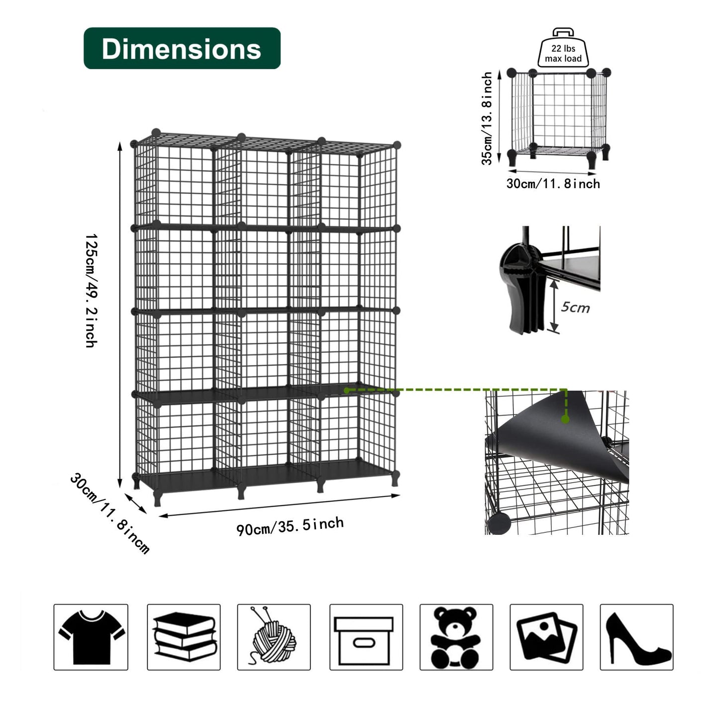 AWTATOS Wire Storage Cubes Closet Shelves Organizer 12 Cube Wire Grids Storage Shelves Metal Cube Storage Organizer Shelving Modular Bookshelf Stackable Bins Shelf for Bedroom, Office, Black