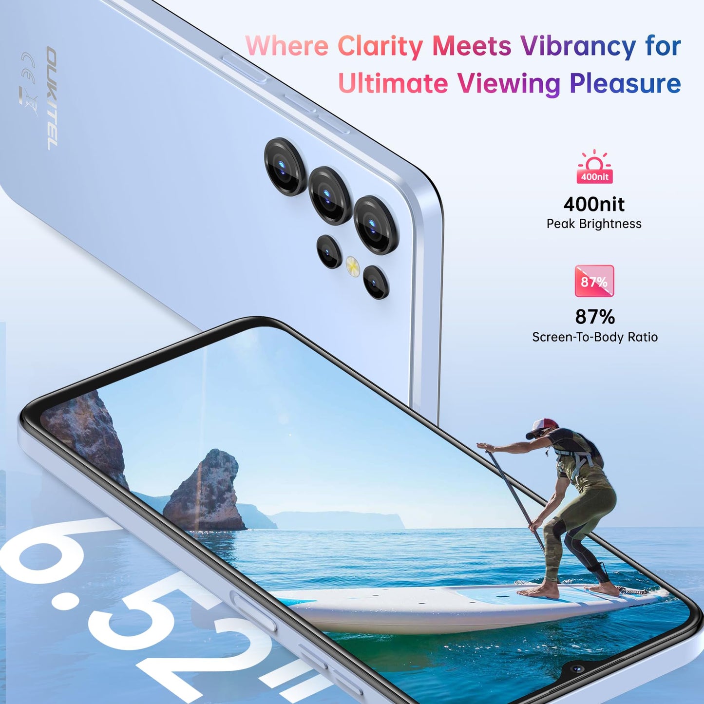 OUKITEL C1 Unlocked Cell Phone, Android 15 Phone, 16GB RAM, 128GB ROM/1TB Smartphone, 6.56”HD+ Display, 5150mAh Battery, 13MP Camera, 90Hz, 4G Dual SIM, Fingerprint/GPS/3.5mm Jack