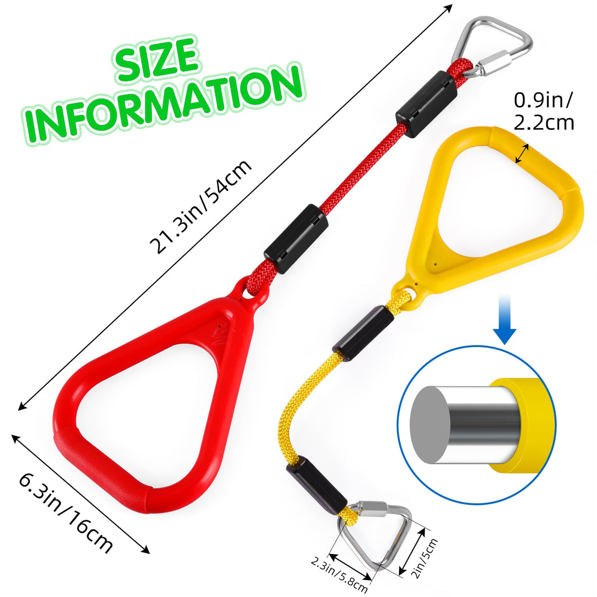 PELLOR 6 Pcs Ninja Rings, Monkey Bars Adjustable Backyard Obstacle Course for Kids & Adult, Heavy-Duty Gymnastic Rings Ninja Warrior Obstacle Course Trapeze Accessories