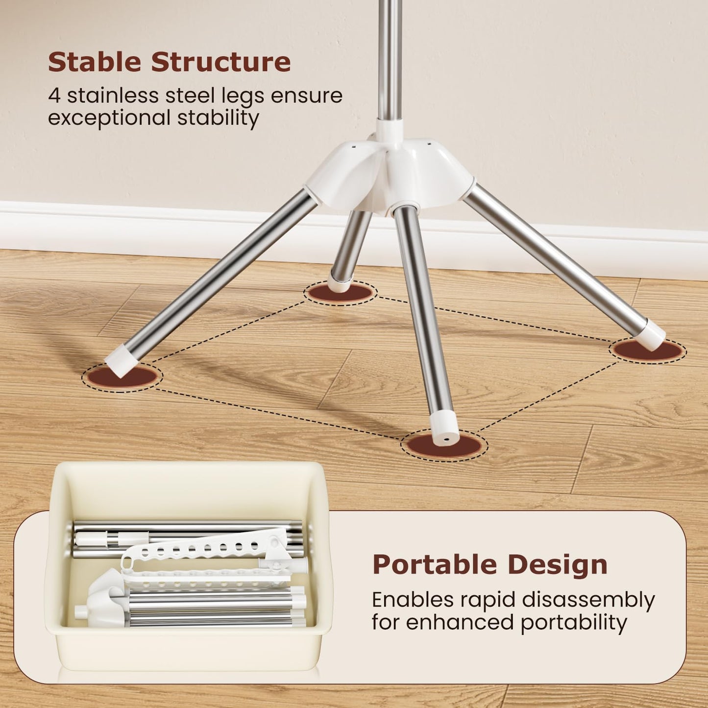 Abiglifty Clothes Drying Rack, 60-Inch Foldable and Rotatable Clothes Drying Rack, Folding Laundry Rack with 3 Rotatable Arms, Free Standing Laundry Racks for Indoor or Balcony Use, 154 cm H, White