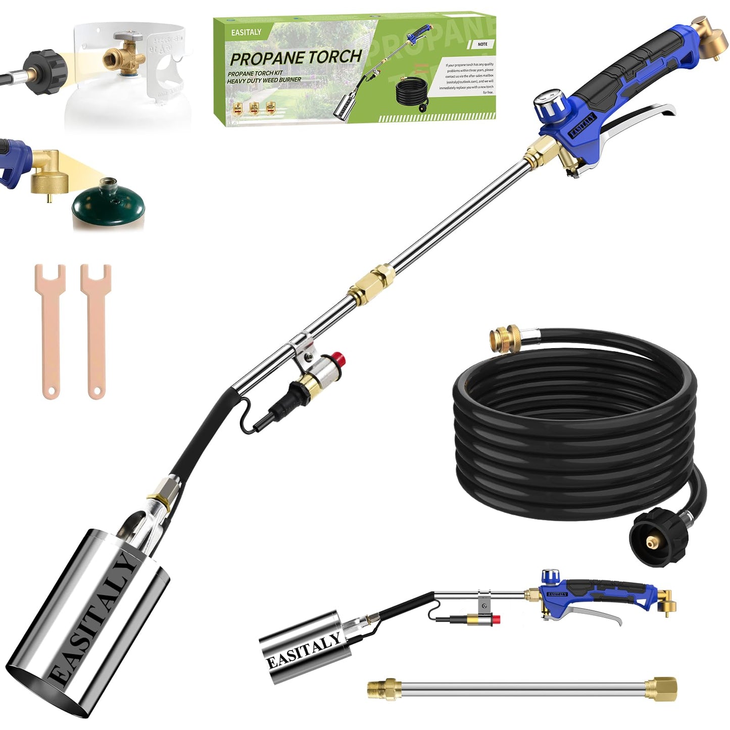 Propane Torch Weed Burner Kit,High Output with 12.5FT Hose,Heavy Duty Blow Torch Flamethrower with Long/Short Mode for Flame Weeding, Ice Snow Melting, Asphalt & BBQ(33.3")