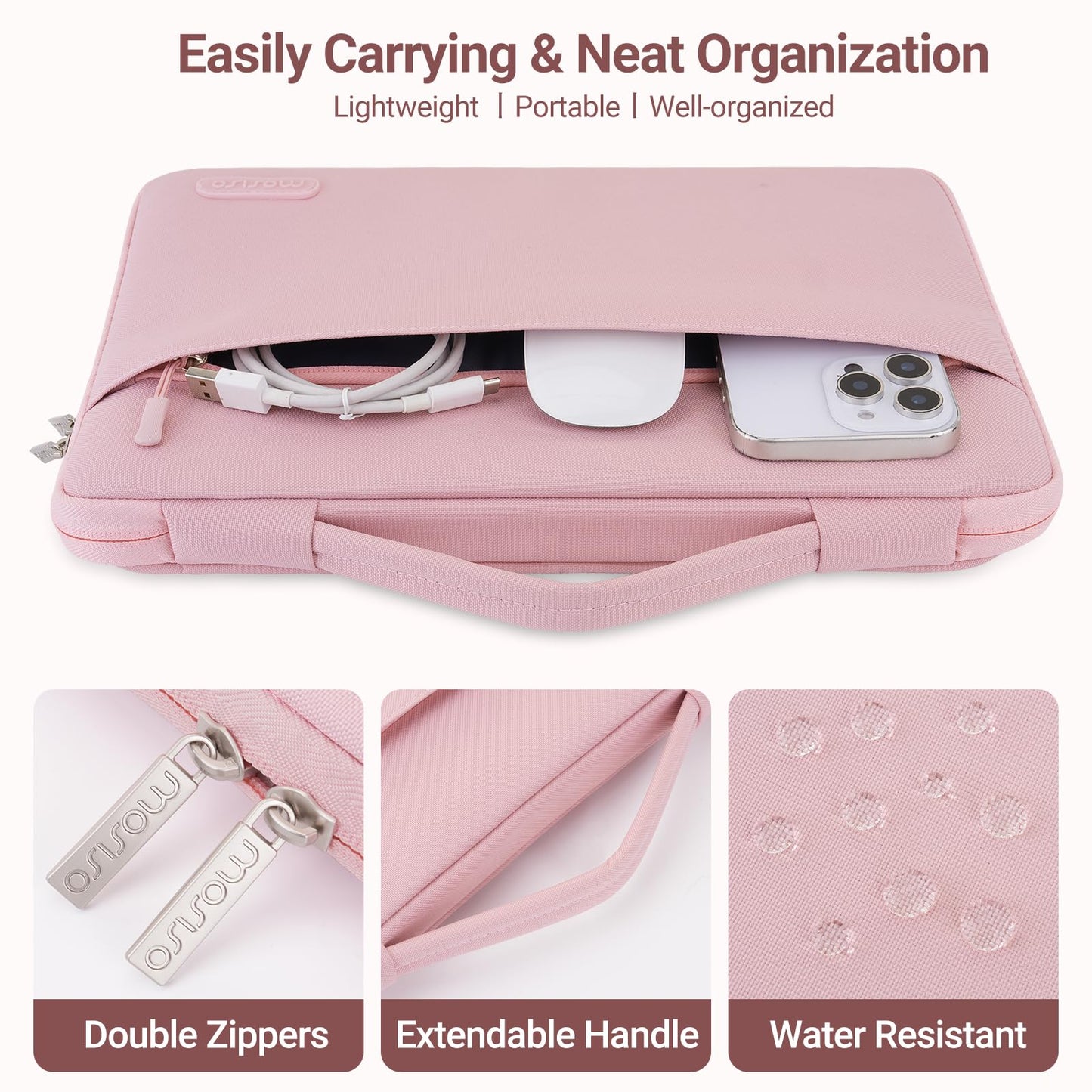 MOSISO Compatible with MacBook Air 15 inch Case M5 2026 M4 2025 M3 M2 2024 2023 A3448 A3241 A3114 A2941,Protective Hard Shell&Carrying Sleeve Bag&Keyboard Cover&Webcam Cover&ScreenFilm, Baby Pink