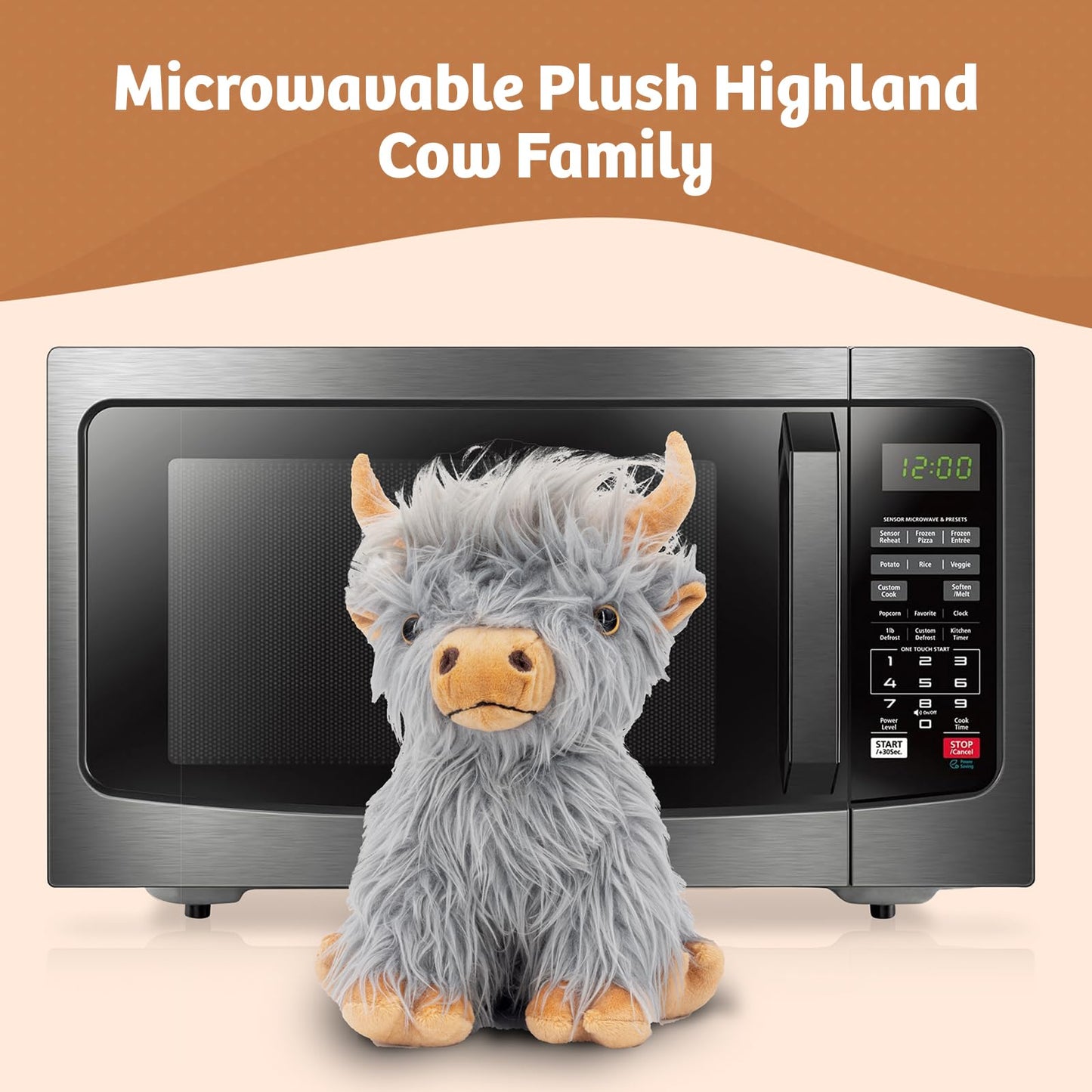 Gray Highland Cow Stuffed Animal Toy Microwavable Highland Cow Gift for Girls and Kids Toy, 9.8in, 1.65lb