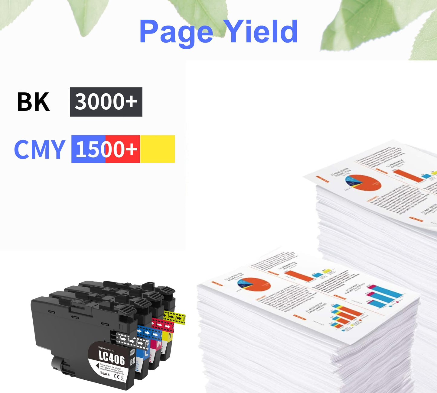 LC406 Ink Cartridges Replacement for LC-406 Ink Work with MFC-J4335DW J4345DW MFC-J4535DW MFC-J5855DW J5955DW J6555DW J6955DW Printer (4Pack)