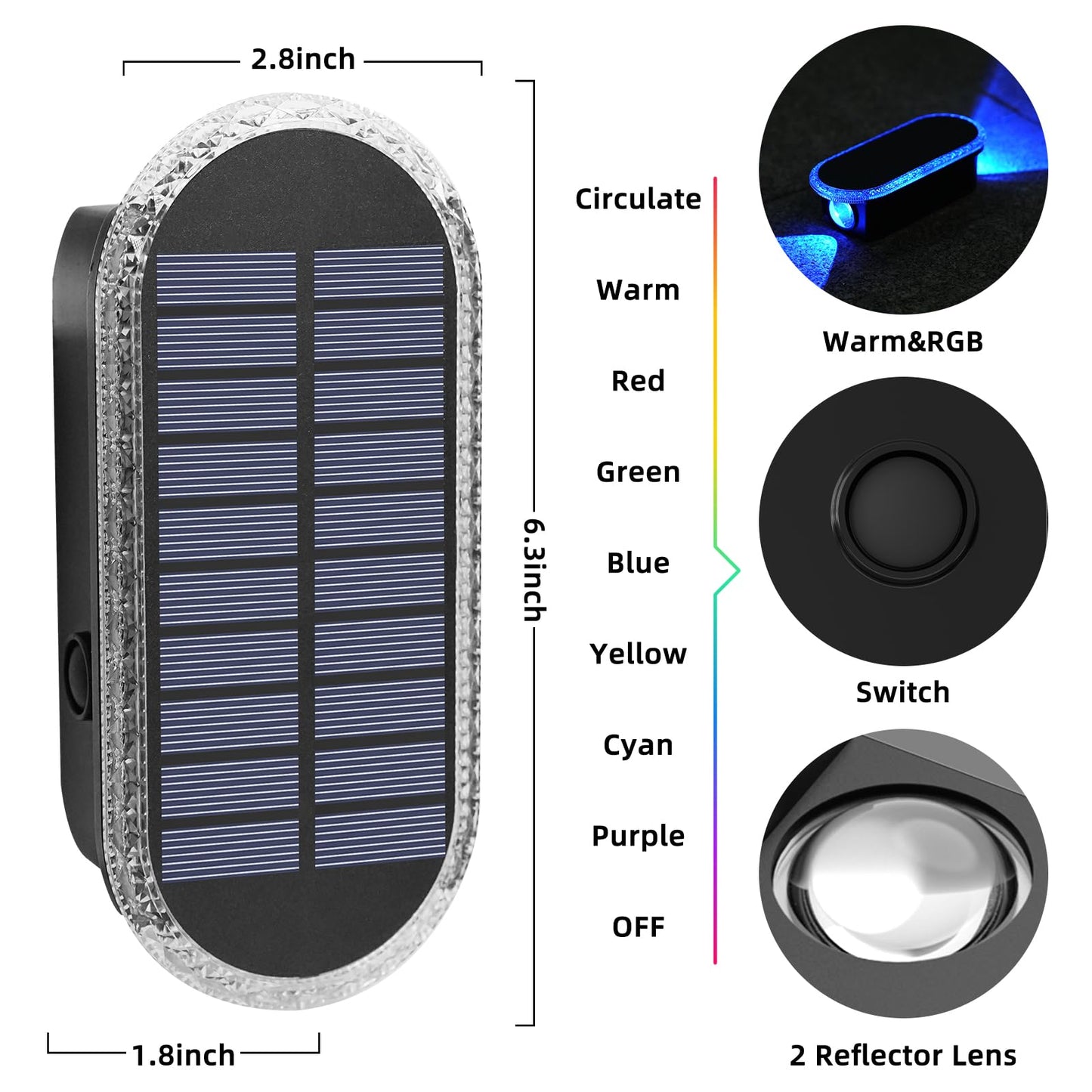 4 Pack Solar Fence Lights, RGBW 8-Color Changing Waterproof Top and Bottom Lighting Wall for Landscape/Fence/Patio/Wall/Garden Christmas Solar Lights (2 Installation Modes)