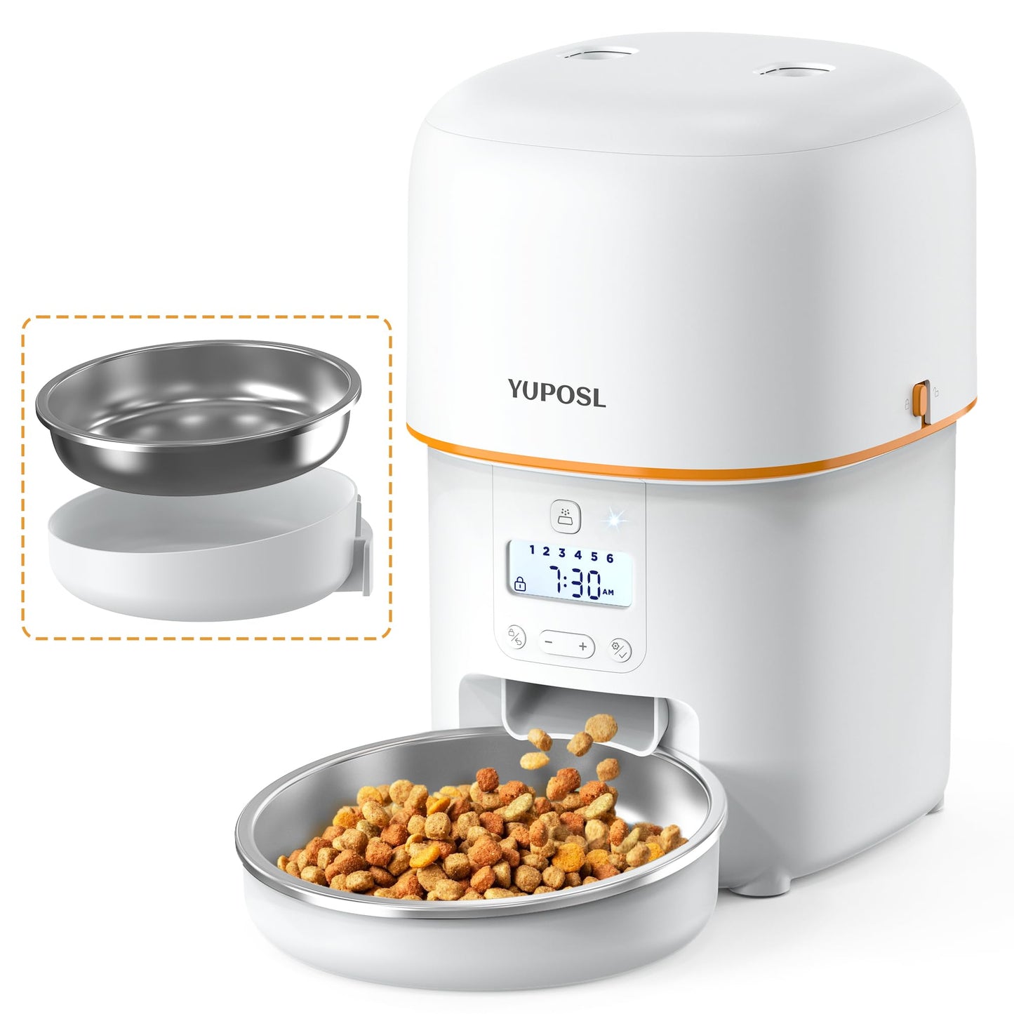 Yuposl Automatic Cat Feeder - 2L Cat Food Dispenser with Over 180-day Battery Life, Anti-Jam Design, 1-6 Meals Per Day with Stainless Steel Cat Bowl, Keep Cat Dry Food Fresh, Also for Small Dog