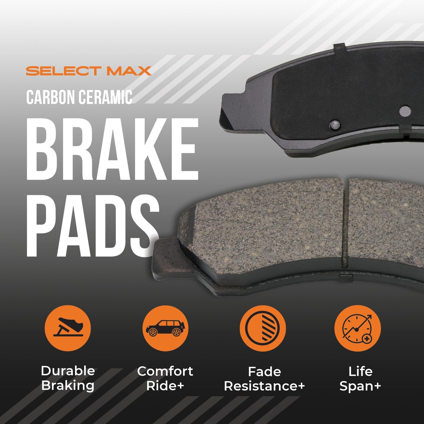Max Advanced Brakes - SelectMAX Front Brake Pads for 2011-2016 Hyundai Elantra, Carbon Ceramic Front Brake Pads, Hardware Included, Everyday Driving, Low Dust, Quiet