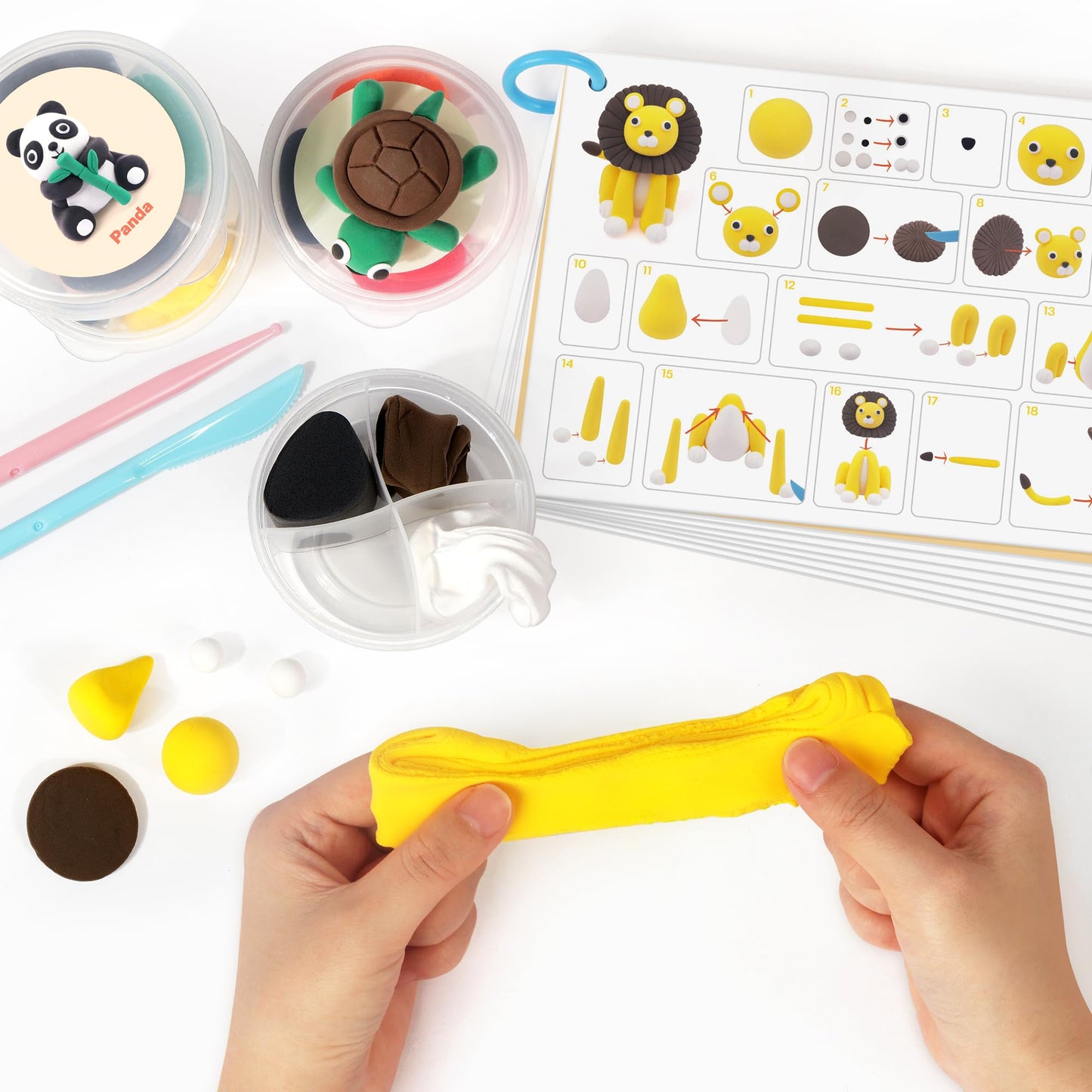 Air Dry Clay for Kids: 12 Animals Modeling Clay Kit with Tutorial Cards & Video, 8 Sculpting Tools, Ultra Light & Soft, Safe & Non-Toxic, DIY Art Crafts Toys Gift for Boys Girls