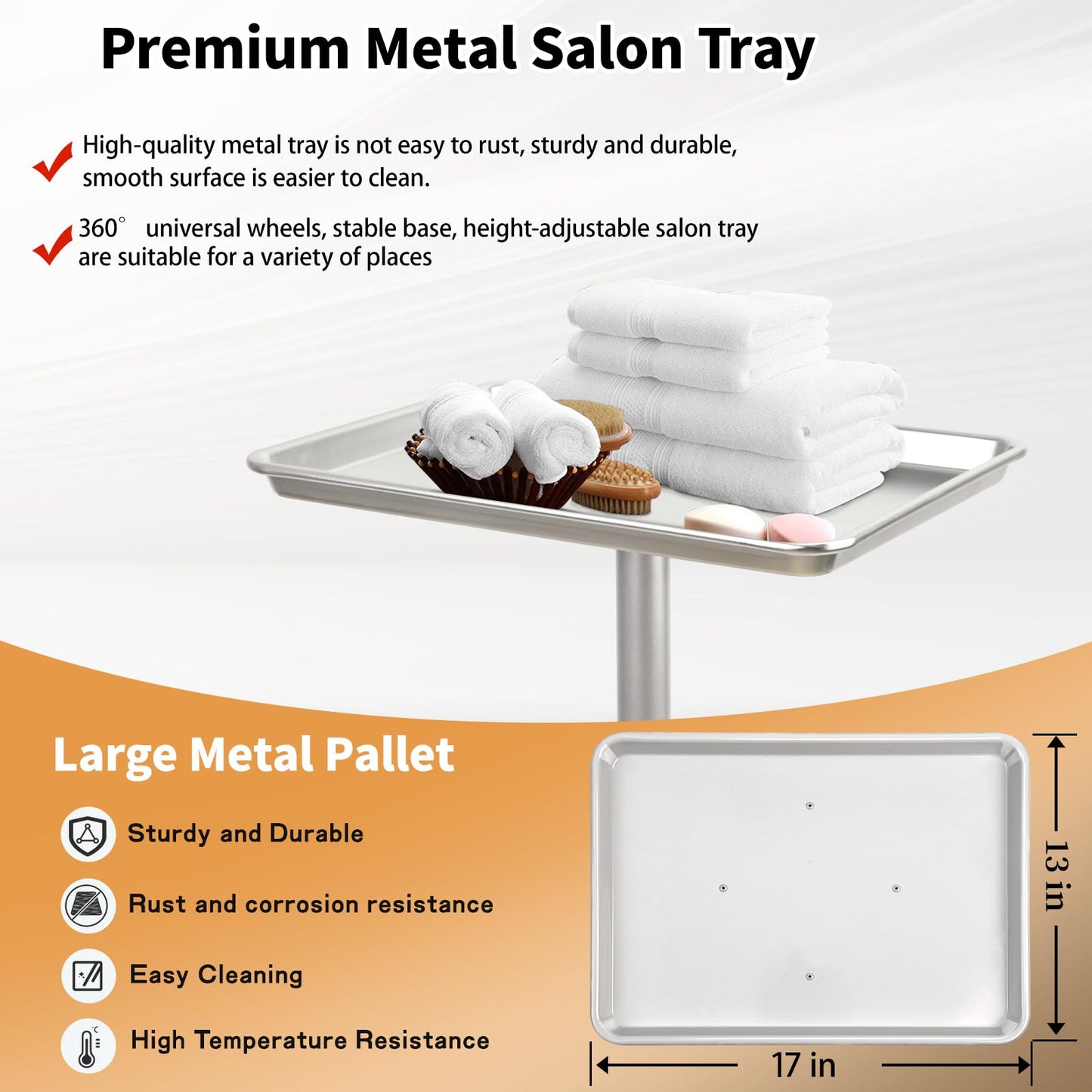 Salon Tray on Wheels, Rolling Tattoo Tray, Adjustable Hair Stylist Tray, Metal Mayo Stand Tray, Salon Color Tray Use As Medical Tray, No-Rusting