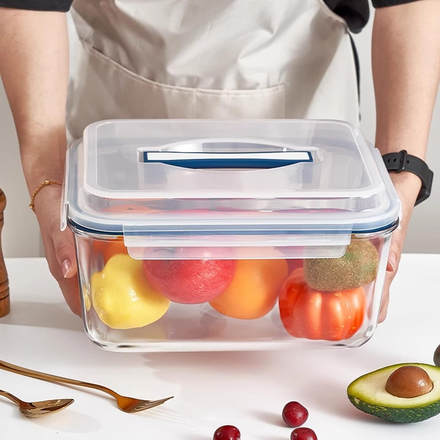 Hontent Large Glass Storage Containers with Lids 201oz Extra Large Big Airtight Glass Food Storage Containers for Rotisserie Chicken Watermelon Leftovers Marinade Turkey, BPA Free, Dishwasher Safe